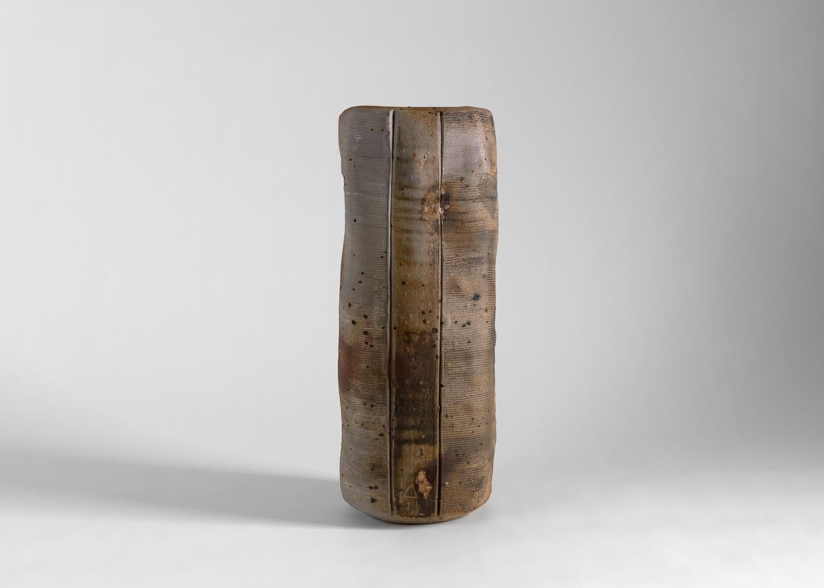 Glazed Eric Astoul, Grand cylindre ajouré, La Borne, Sculptural Vase, France, 2000 For Sale