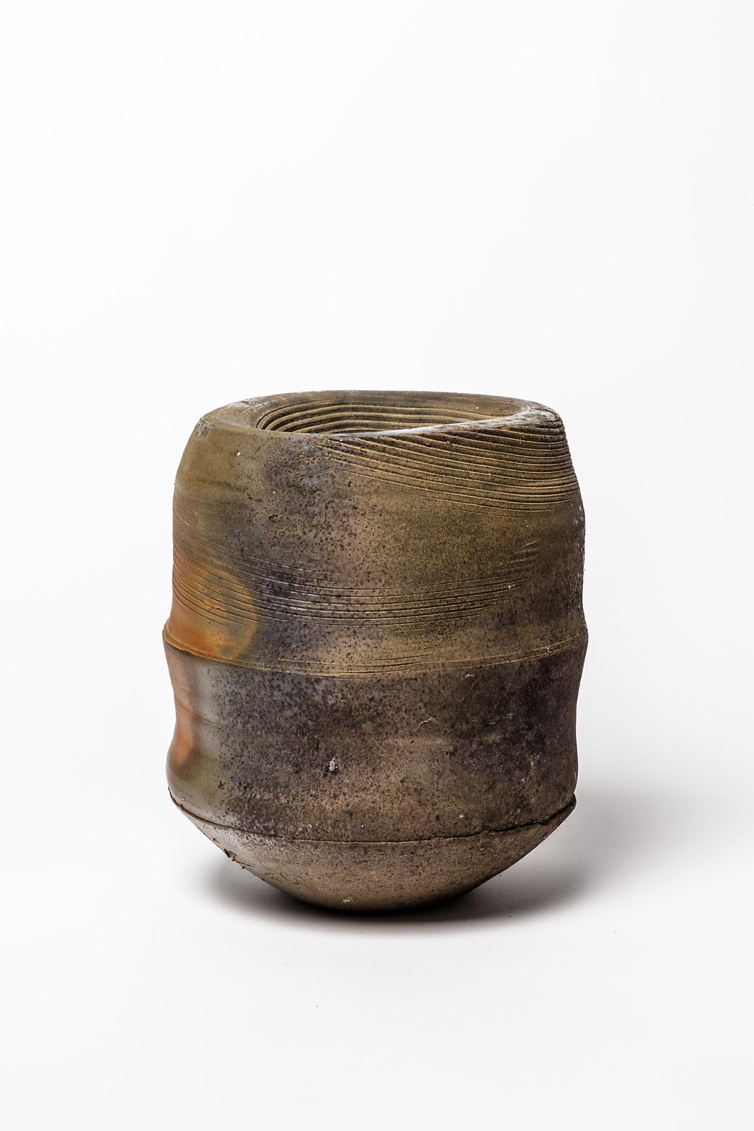 French Eric Astoul 20th Century Design Large Stoneware Ceramic Vase La Borne, 1994