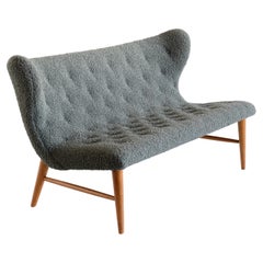 Vintage Eric Bertil Karlén Sofa in Green Dedar Bouclé and Beech, Sweden, 1940s.