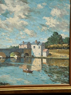 Impressionist French Chateau in the Loire Valley, with river, cottages in Summer