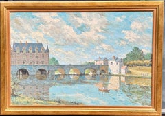 Impressionist French Chateau in the Loire Valley, with river, cottages in Summer