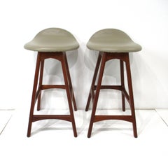 Eric Buck Teak Upholstered Bar/ Counter Stools for O.D. Mobler Denmark