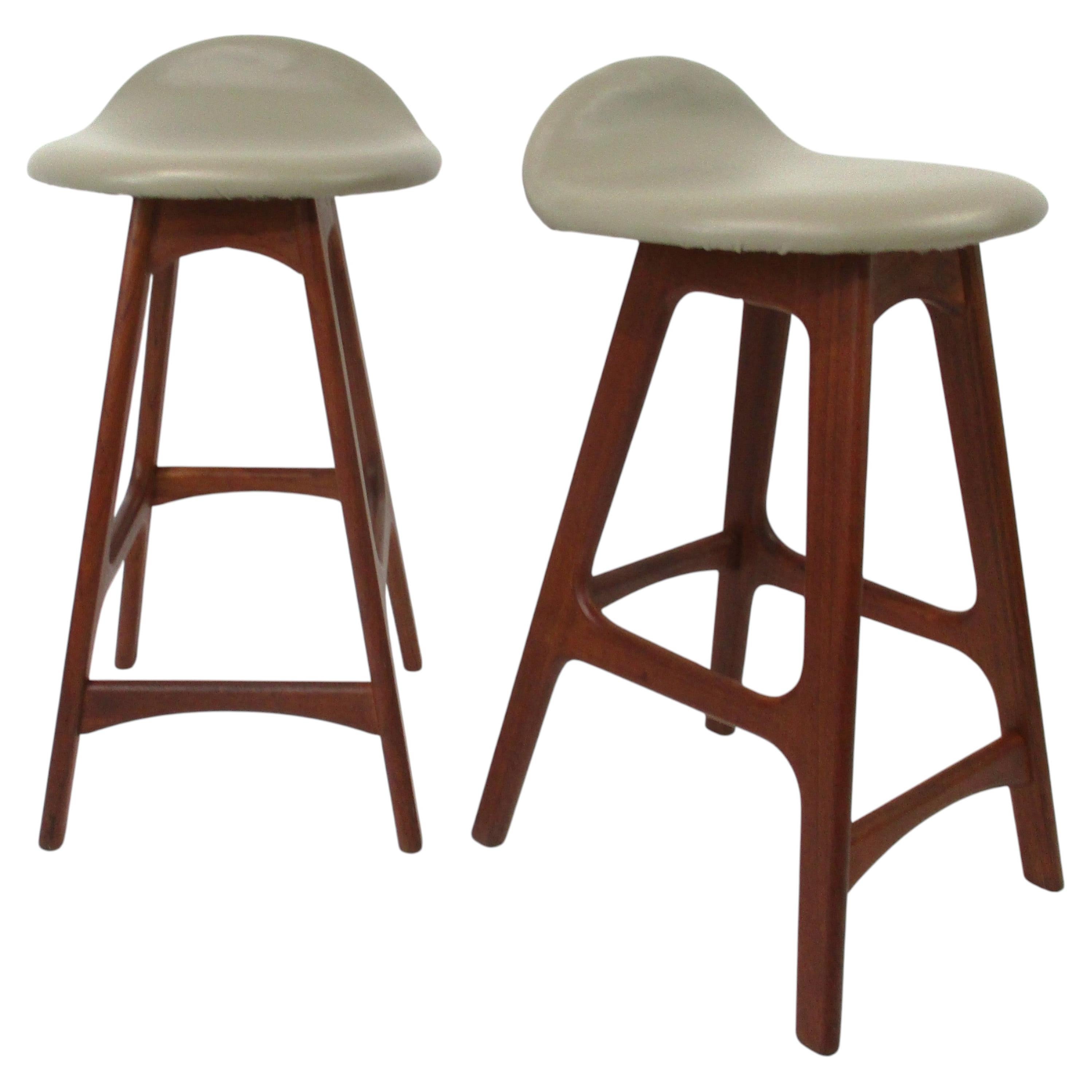 Eric Buck Teak Upholstered Bar/ Counter Stools for O.D. Mobler Denmark