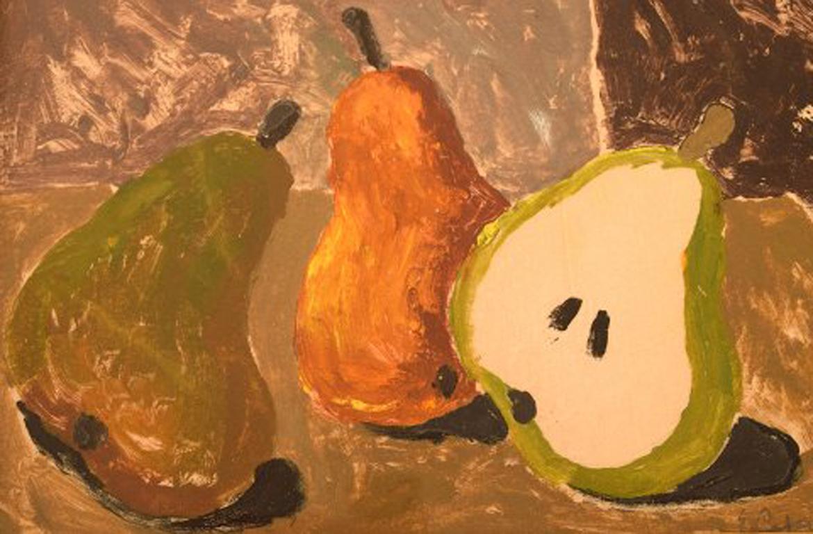 Scandinavian Modern Eric Cederberg, Listed Swedish Artist, Still Life with Pears, Gouache/Cardboard