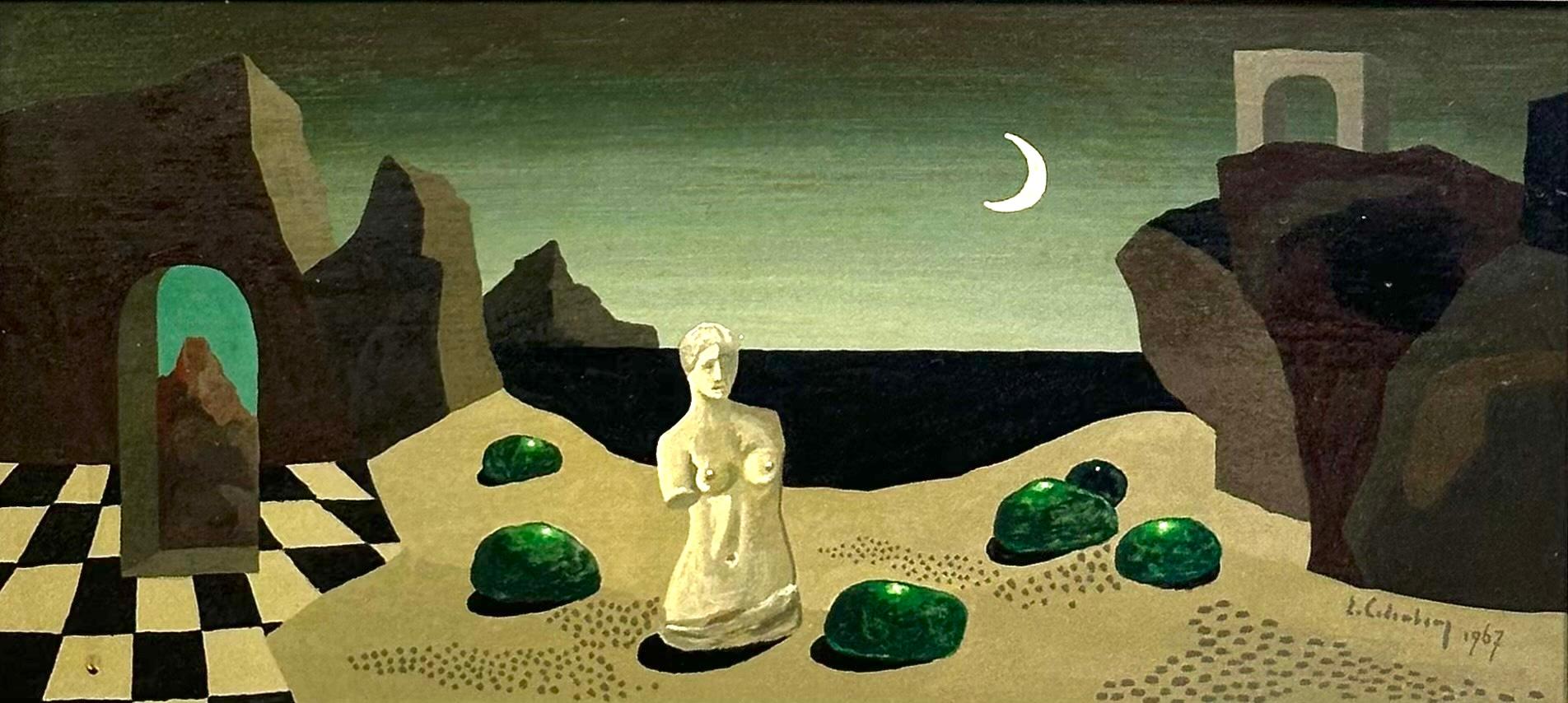 XX secolo ERIC CEDERBERG olio su tavola Natura morta Spiaggia al chiaro di luna firmato e datato 1967 in vendita
