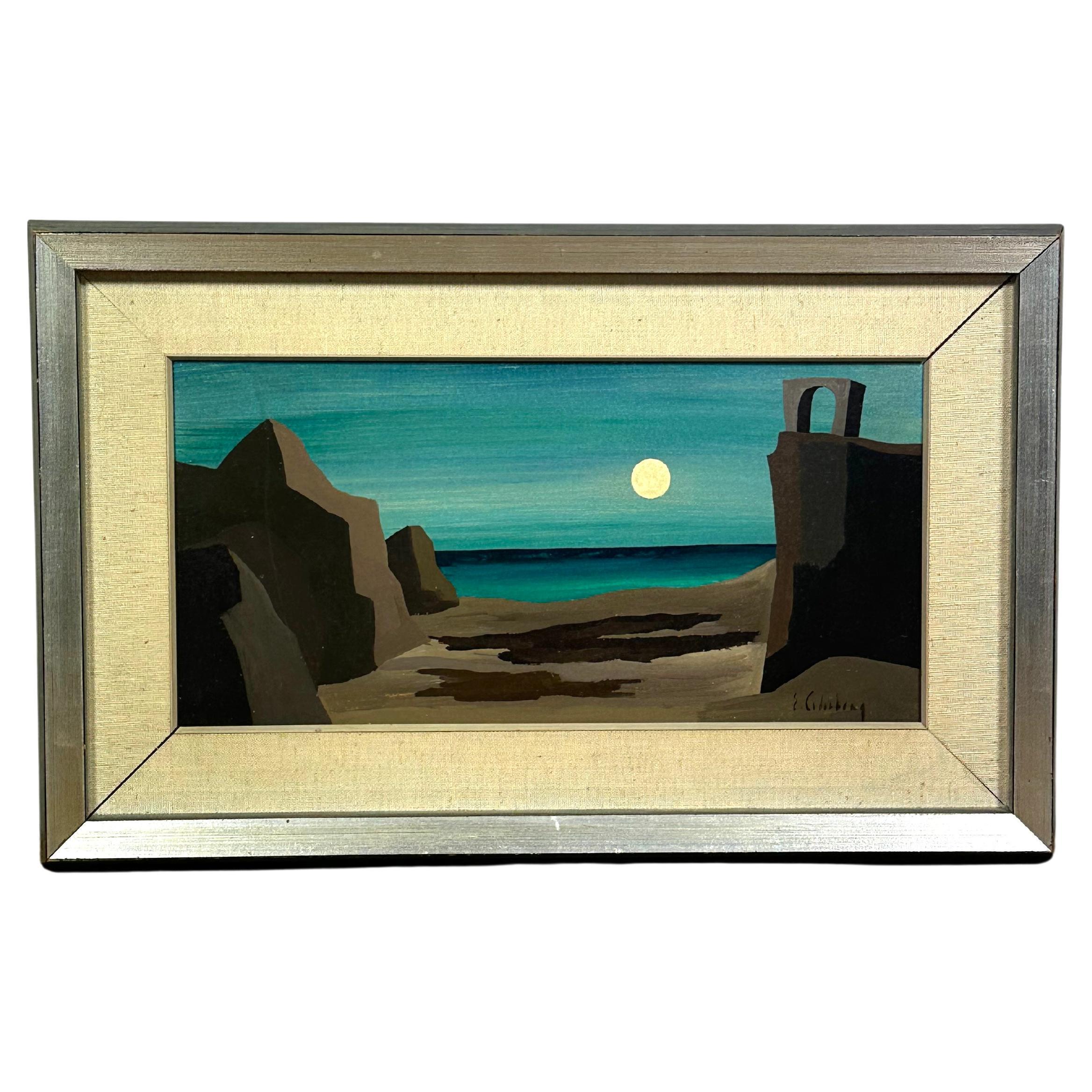 Eric Cederberg, dipinto "Chiaro di luna" olio su tavola Firmato C.C. 1960