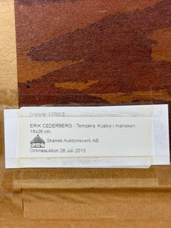 ERIC CEDERBERG   painting oil on board Beach in moonlight signed Sweden 1970