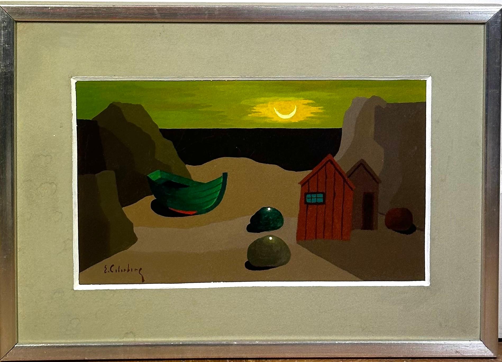 XX secolo ERIC CEDERBERG   dipinto olio su tavola Spiaggia al chiaro di luna firmato Svezia 1970 in vendita