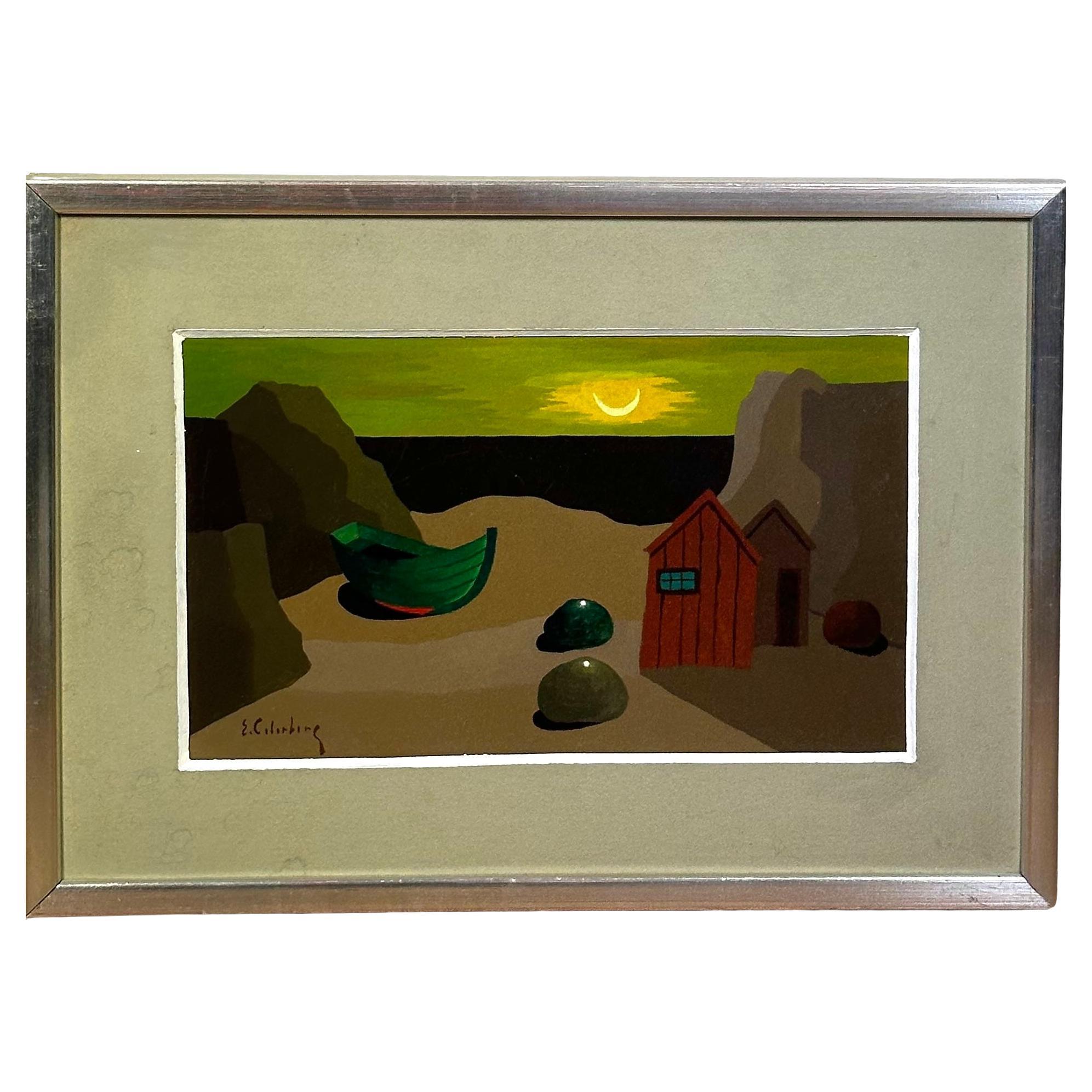 ERIC CEDERBERG   dipinto olio su tavola Spiaggia al chiaro di luna firmato Svezia 1970 in vendita