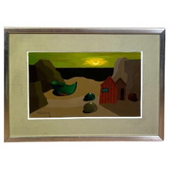 ERIC CEDERBERG   Peinture à l'huile sur carton Beach in moonlight signée Suède 1970