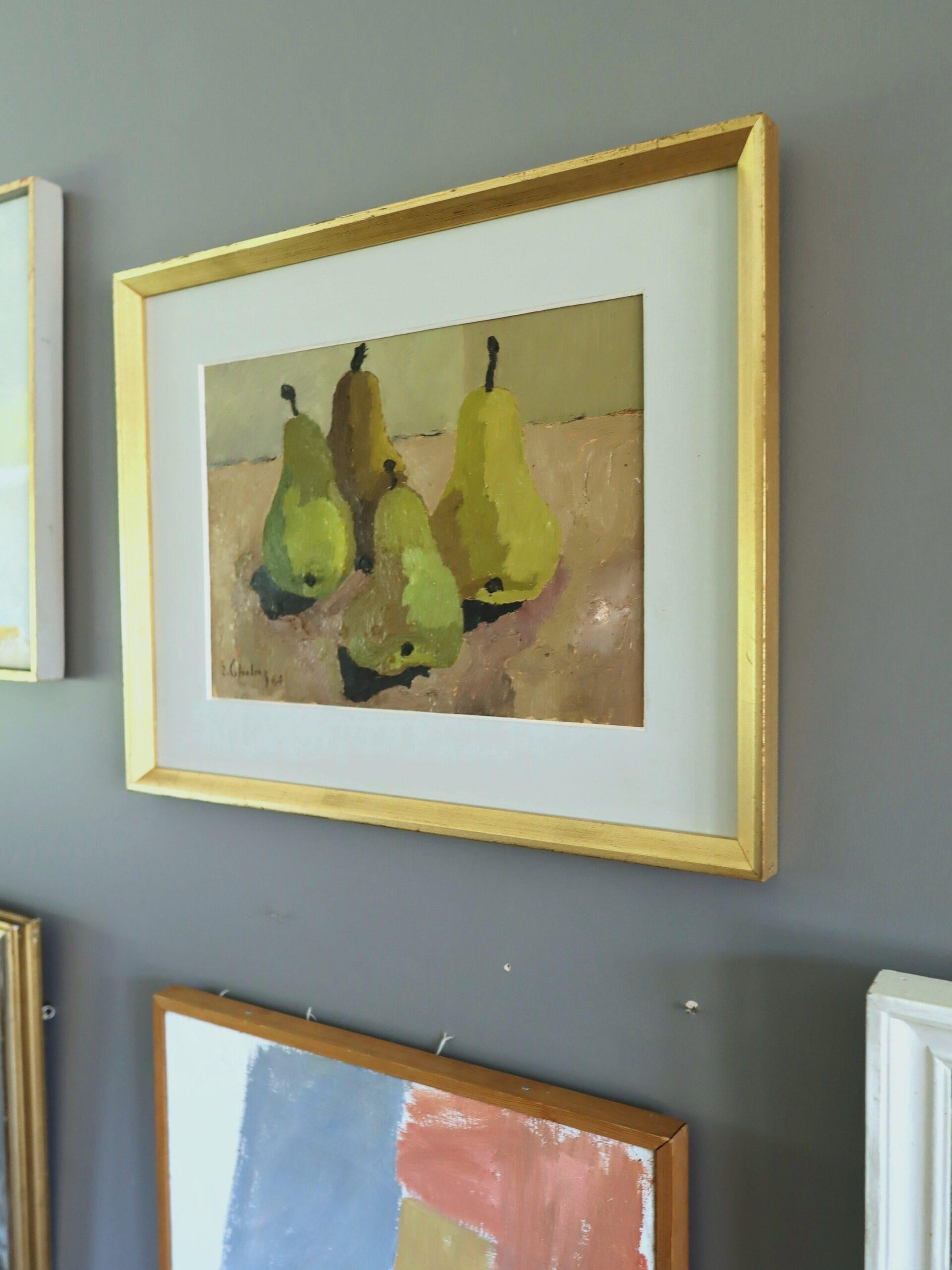 1964 Mid Century Modern Vintage Original Stillleben Ölgemälde - Birnenernte (Braun), Still-Life Painting, von Eric Cederberg
