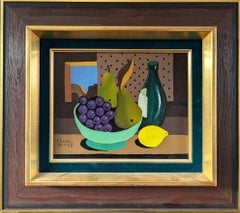 Vintage 1977 Mid-Century Modern Original Still Life Oil Painting - Grapes & Pears