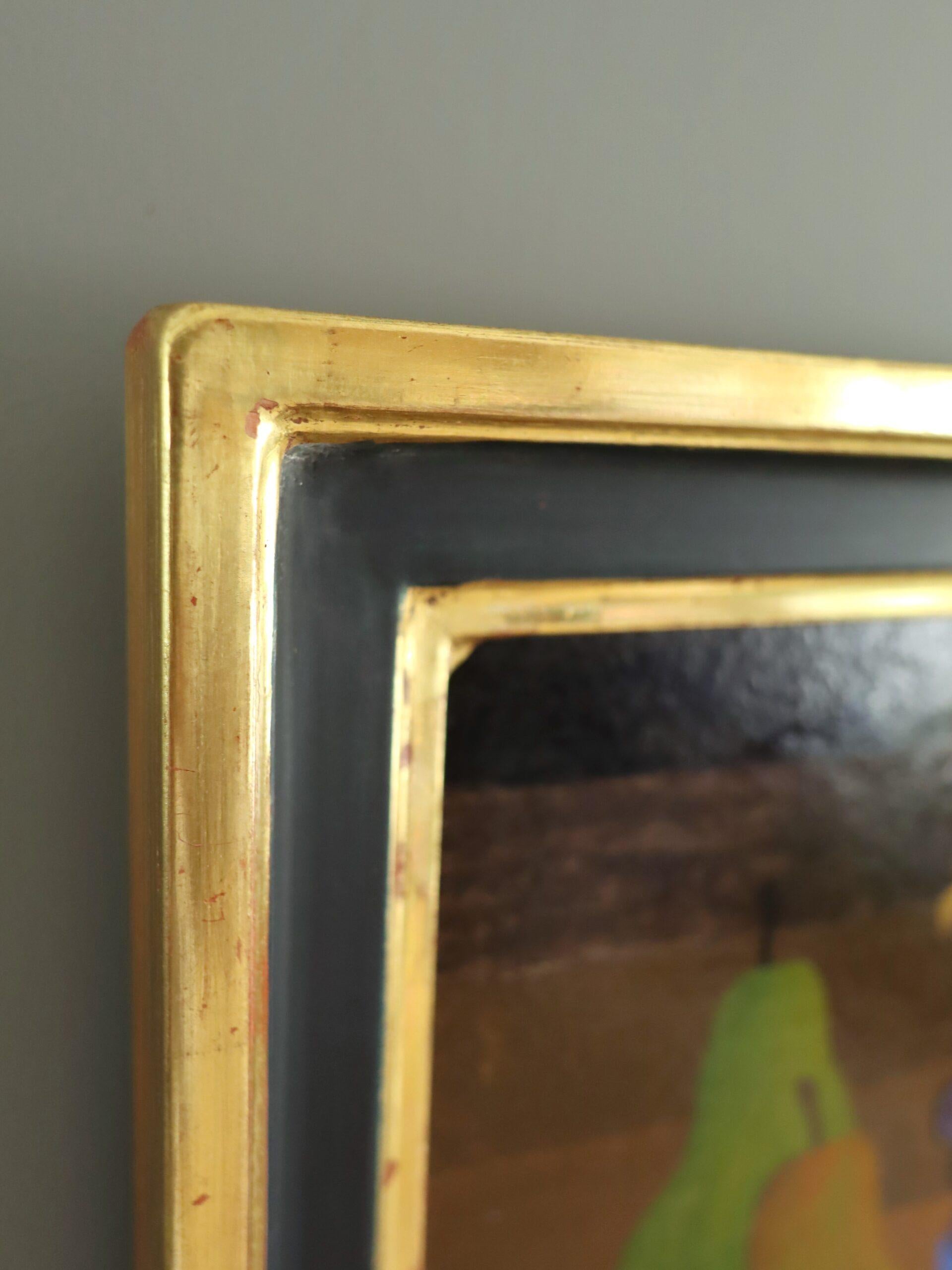 1978 Modernist Swedish Mini Still Life Tempera Painting - Blue Bowl & Pears For Sale 3