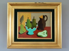 1978 Vintage Modernist Original Still Life Tempera Painting - Pear Arrangement