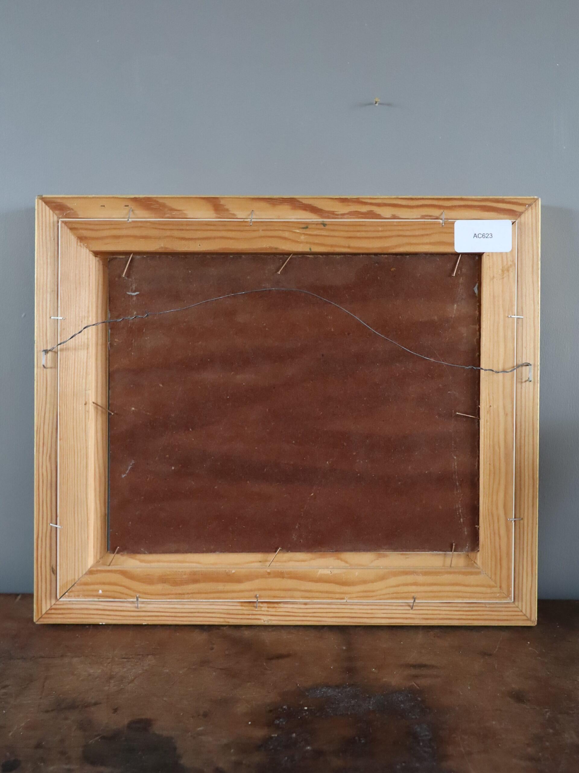 1979 Modernist Swedish Mini Still Life Tempera Painting - Green Pears on Table For Sale 10