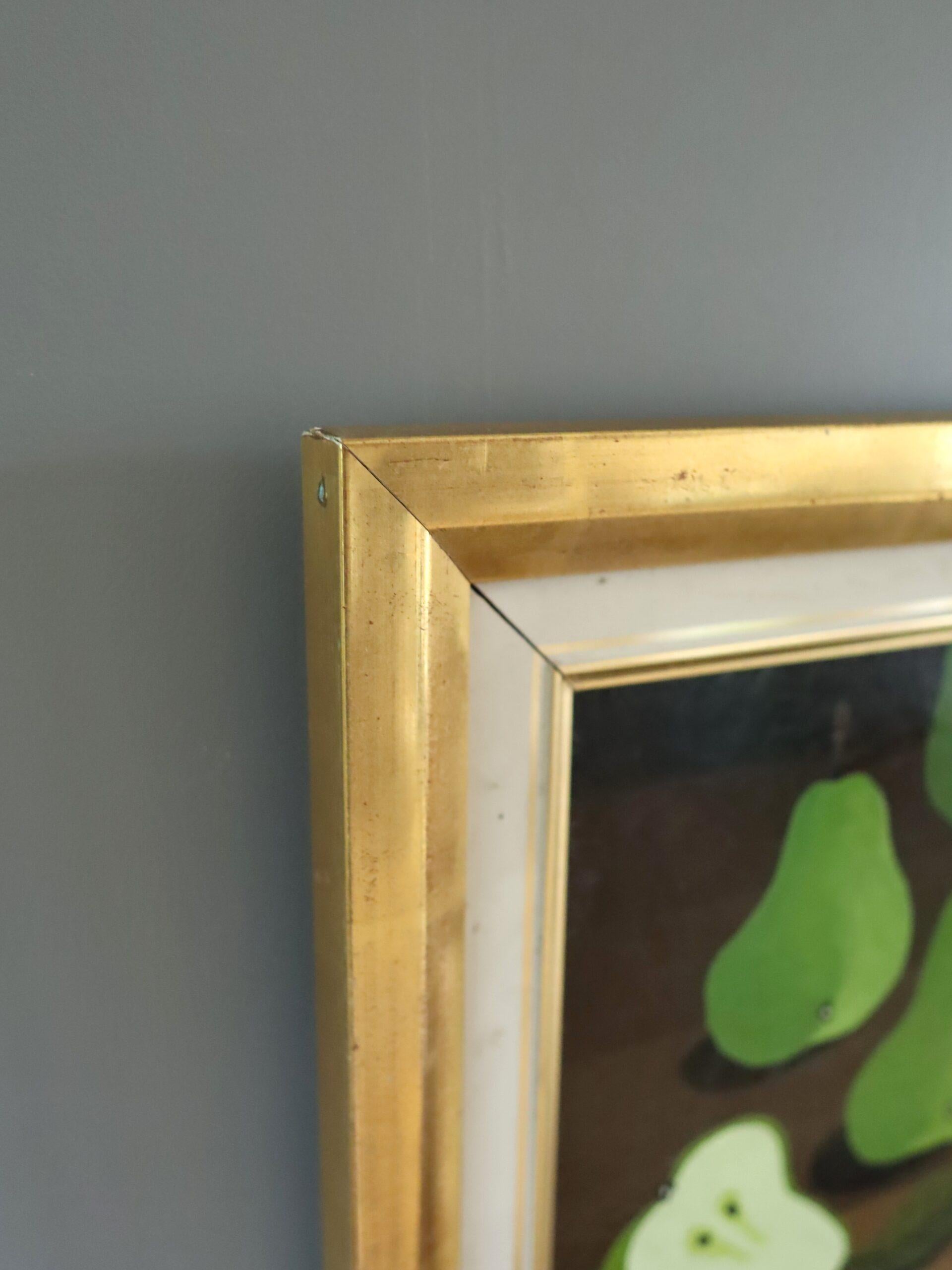 1979 Modernist Swedish Mini Still Life Tempera Painting - Green Pears on Table For Sale 4