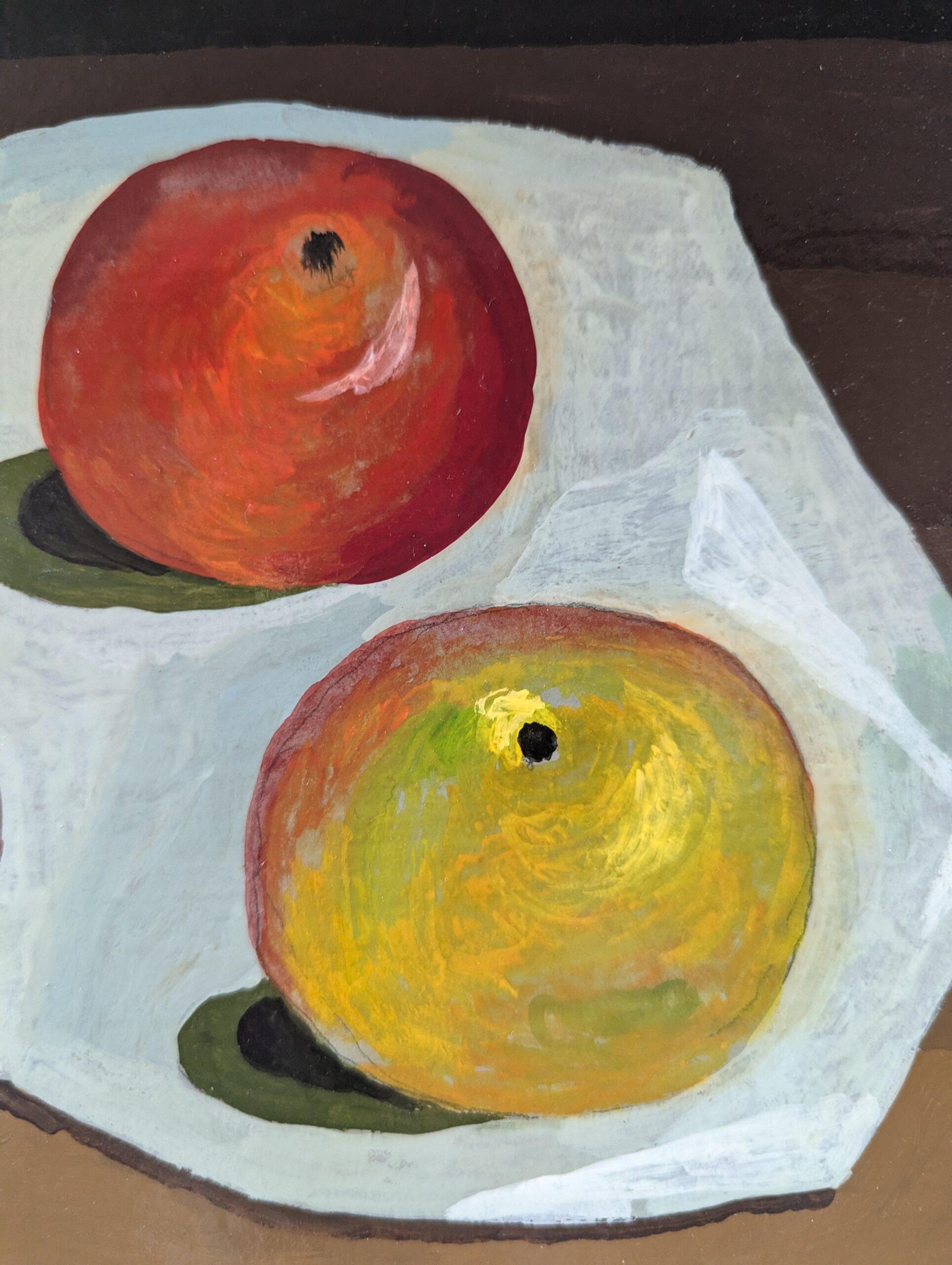 1979 Tempera Modernista - Natura morta d'epoca - Frutti su tela bianca in vendita 6