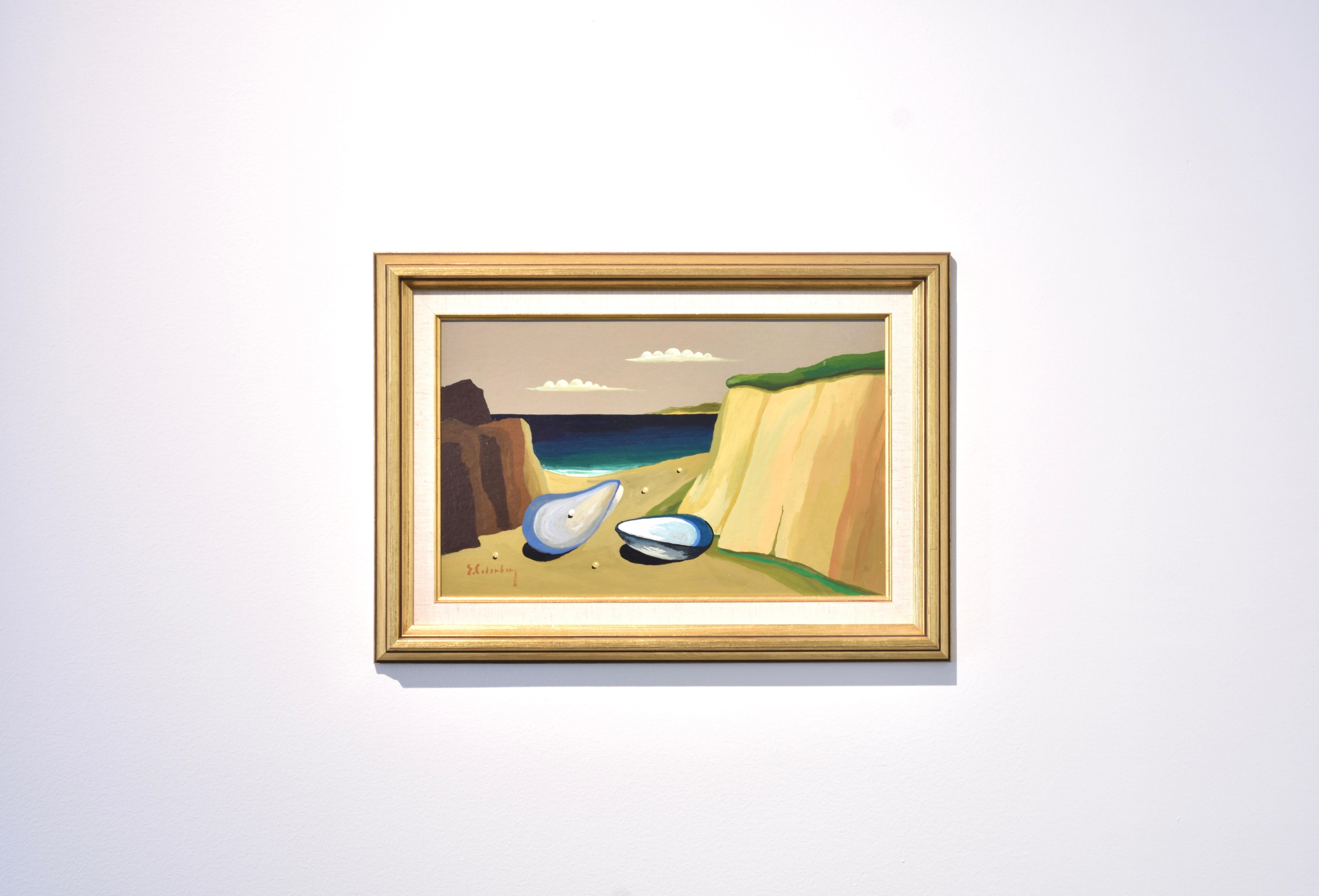 Beach with pearls, Eric Cederberg, Oil on panel, Nordic Surrealism, 1950 c. For Sale 1