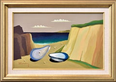 Strand mit Perlen, Eric Cederberg, Öl auf Platte, Skandinavien Surrealismus, 1950 c.