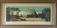 Mid Century Modern Original Swedish Landscape Oil Painting - Sunlit Village