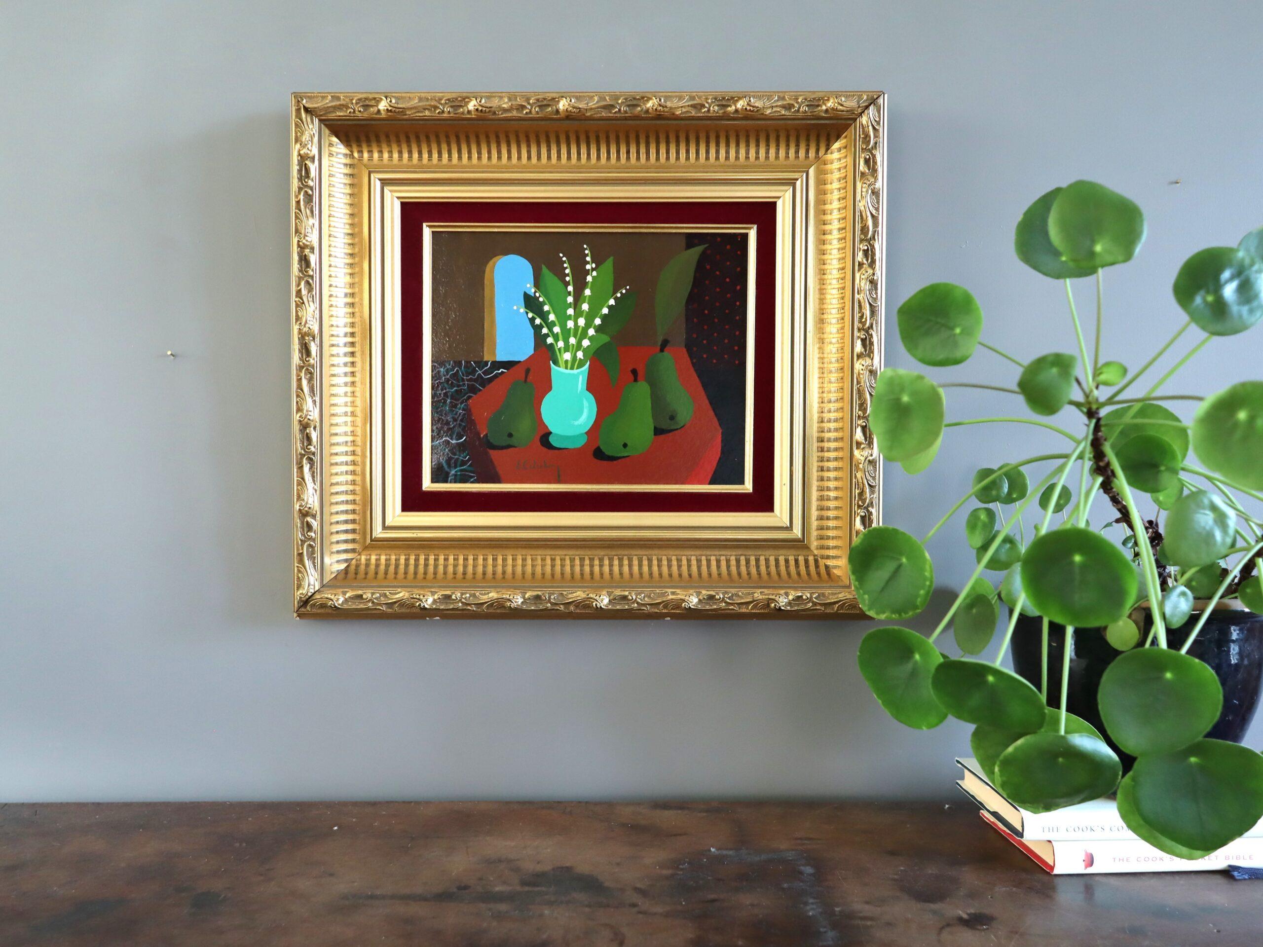Nature morte à la détrempe du milieu du siècle - Muguet et poires - Moderne Painting par Eric Cederberg