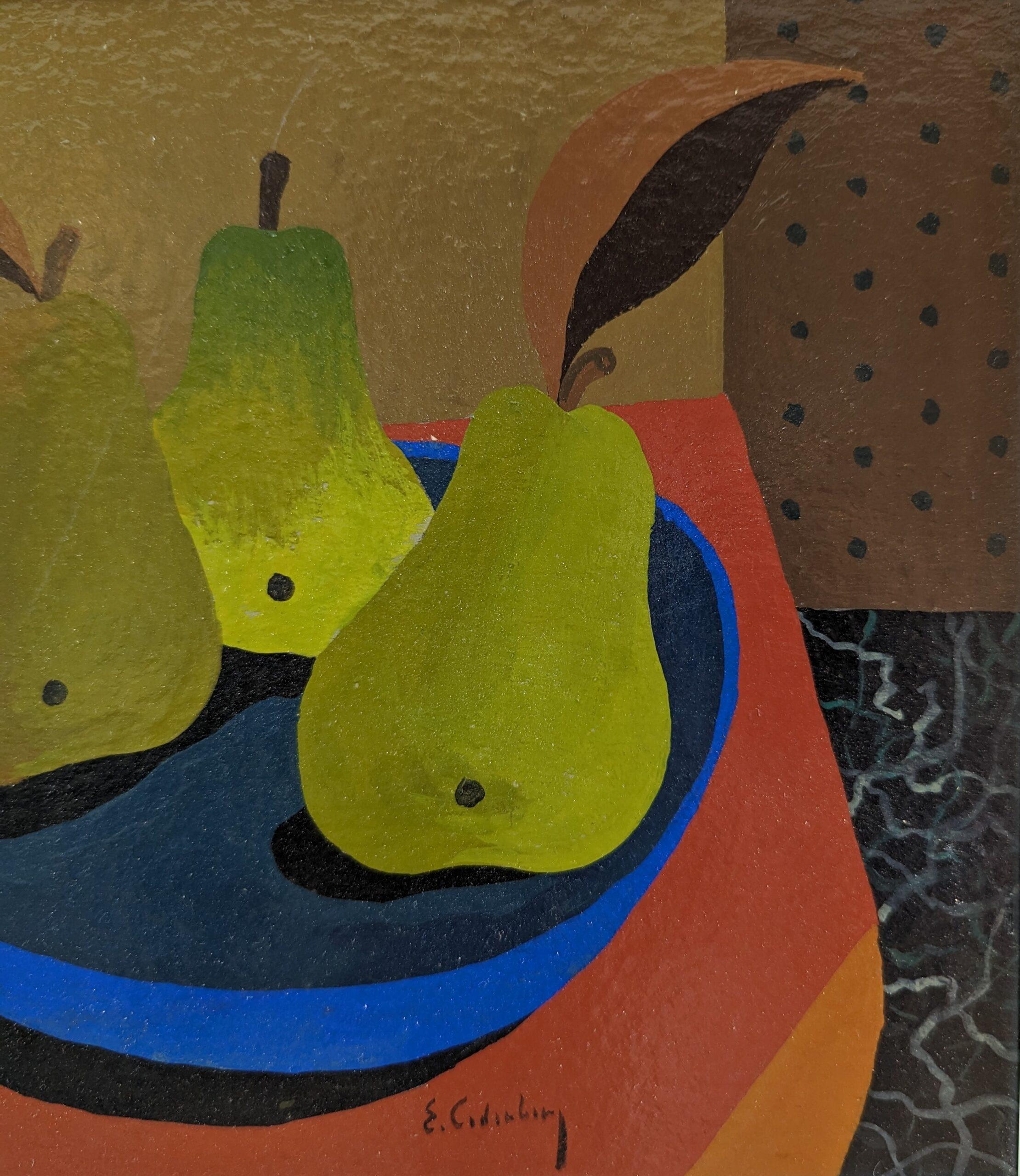  Mid-Century Modernist Still Life Painting - Pears in a Bowl, Eric Cederberg For Sale 11