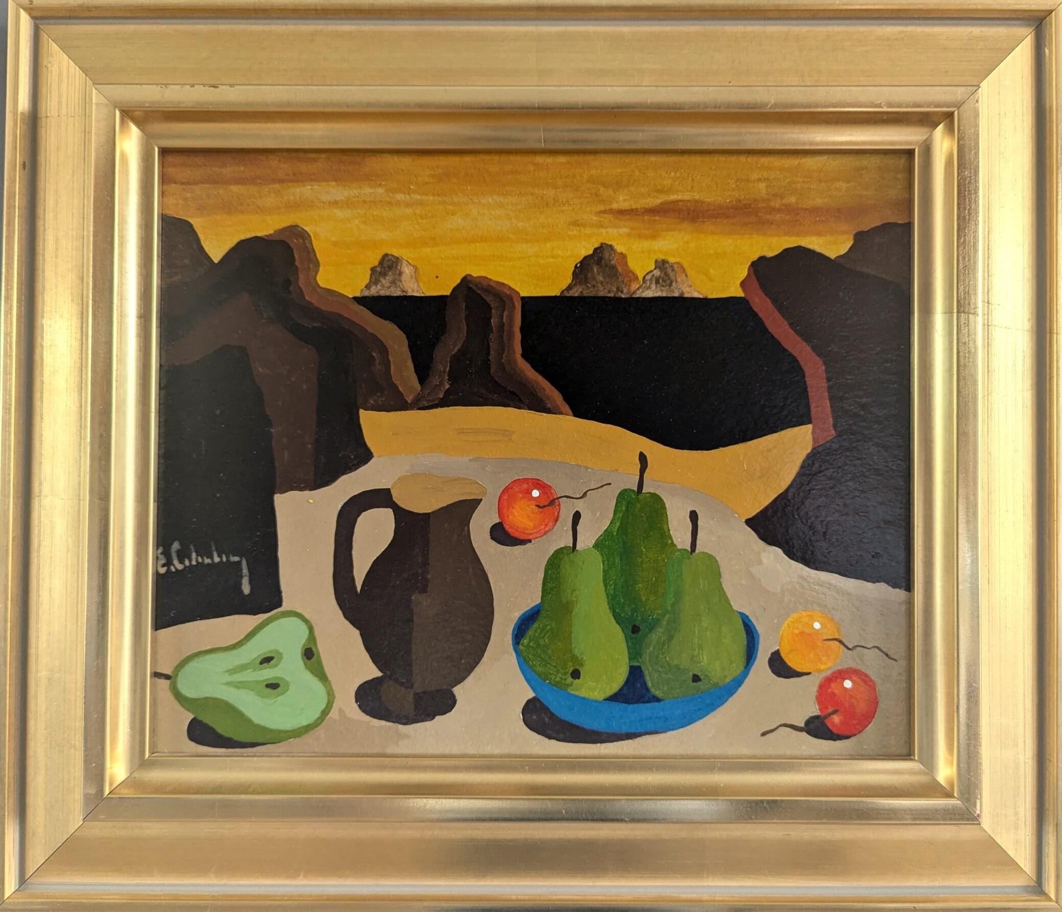 Still-Life Painting Eric Cederberg - Vintage Swedish Original Still Life Landscape Painting - Nature morte surréaliste