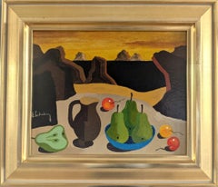 Vintage Swedish Original Still Life Landscape Painting - Surrealist Still Life