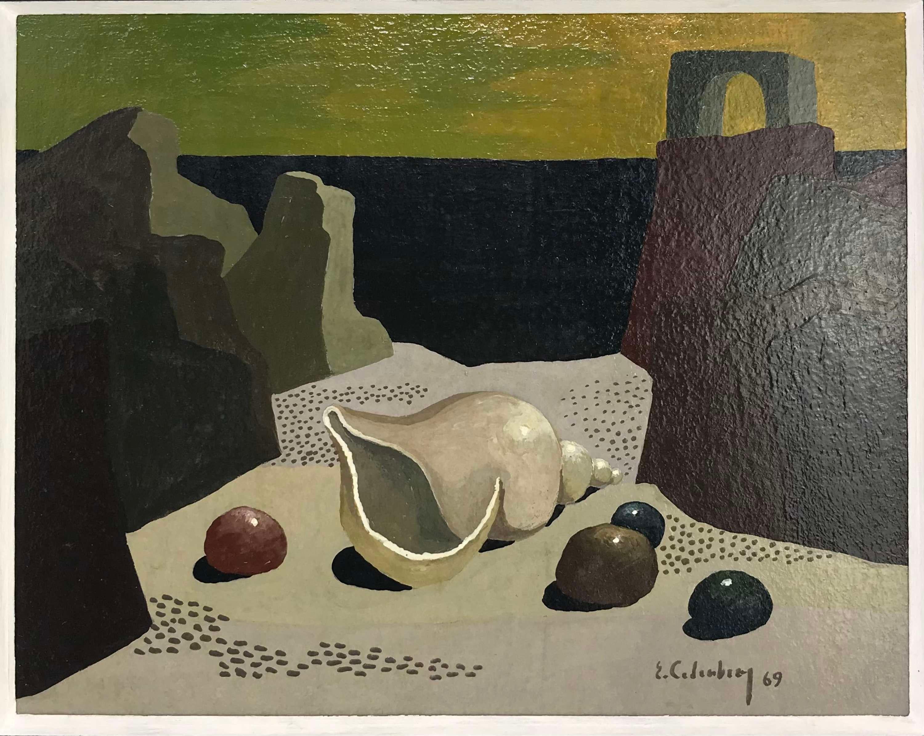Eric Cederberg Surreal beach scene with shell and pebbles. Tempera on board, Sweden. Signed and dated 1969. Framed.

From a private collection.


Eric Cederberg (1897-1984) was a Swedish artist based in southern Sweden. He began exhibiting his