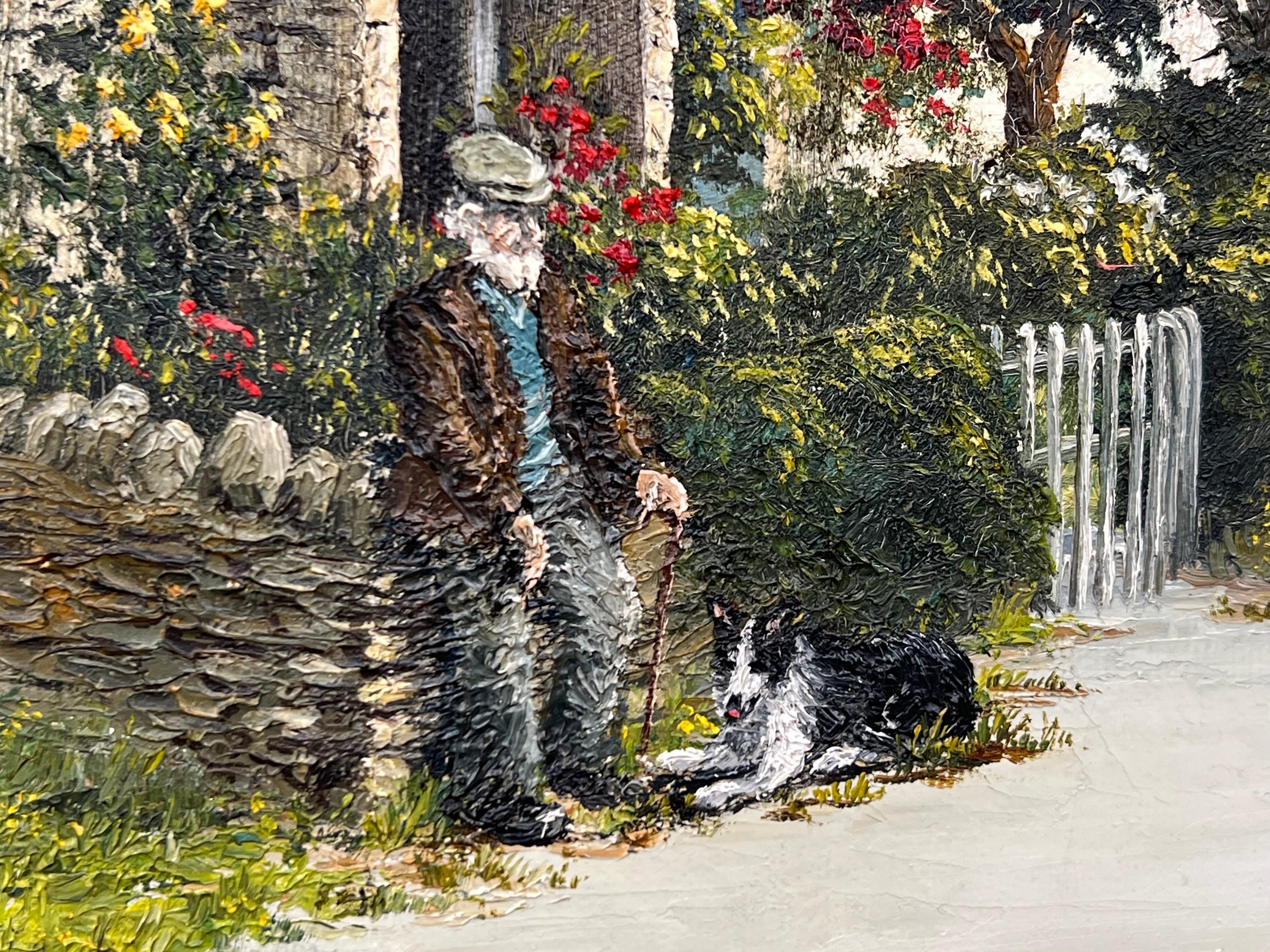 Pittura a olio d'epoca di un villaggio del Lake District nella campagna inglese 6