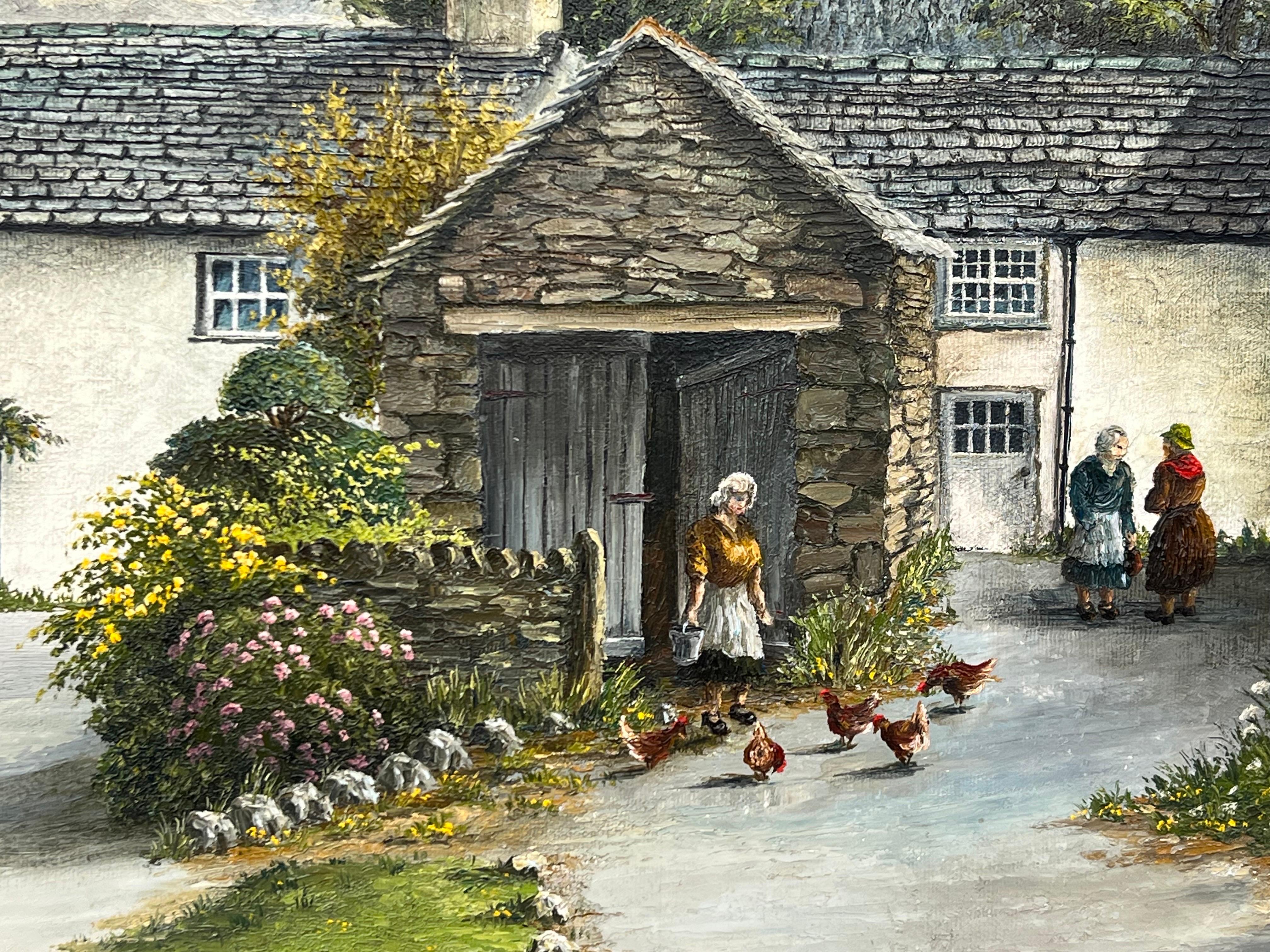 Vintage-Ölgemälde eines Dorfes im Lake District in der englischen Landschaft 7