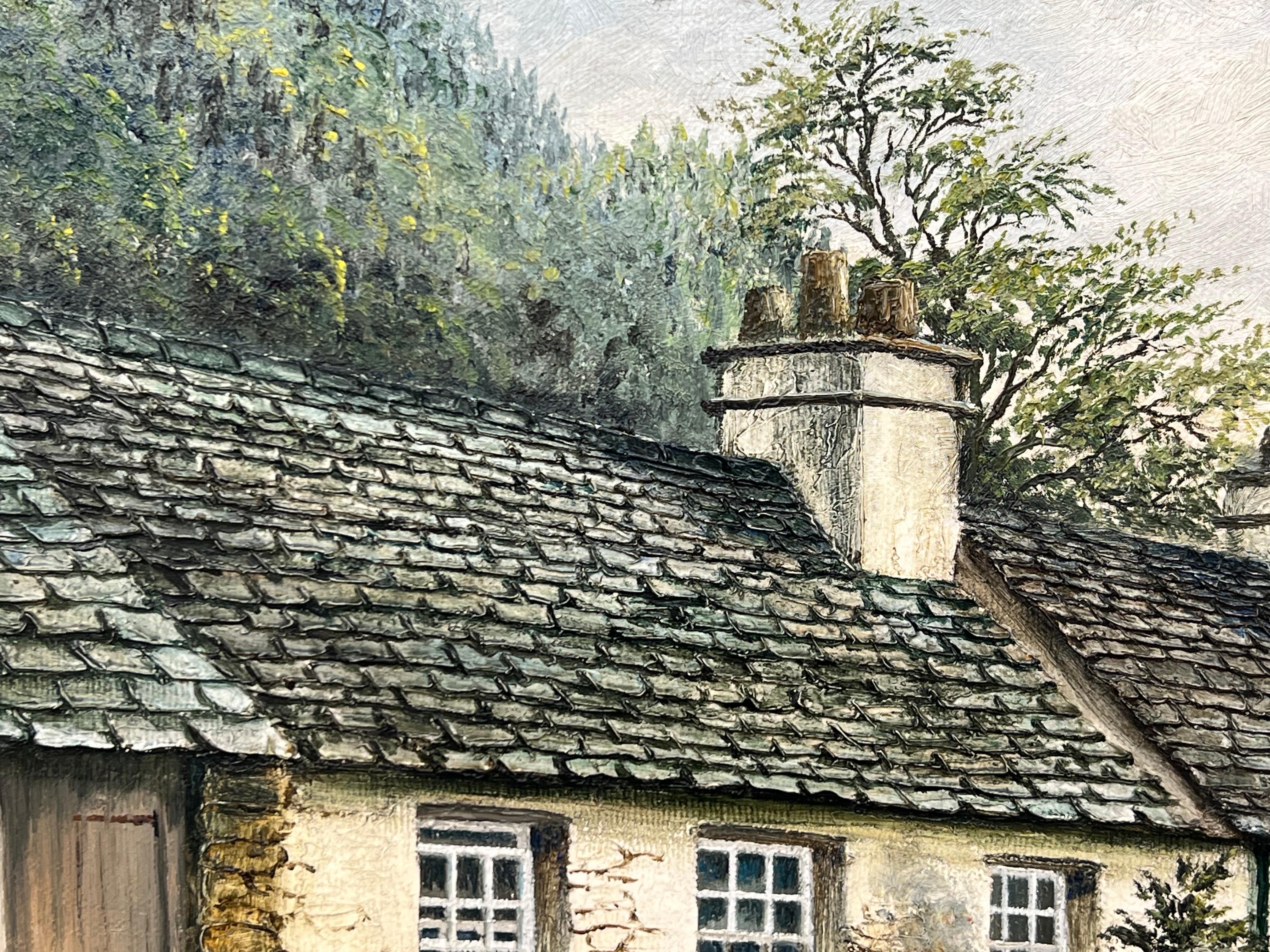 Pittura a olio d'epoca di un villaggio del Lake District nella campagna inglese 8