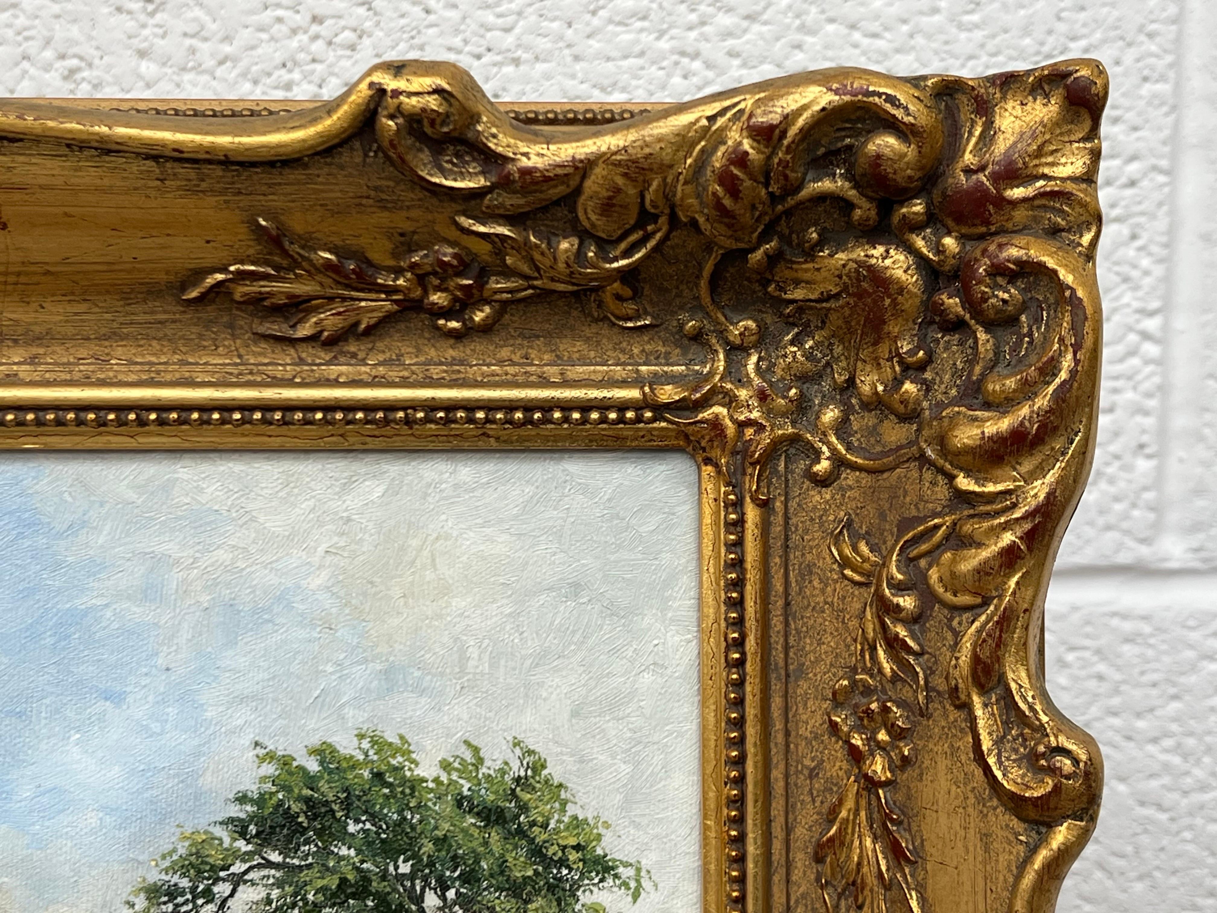 Pittura a olio d'epoca di un villaggio del Lake District nella campagna inglese 12