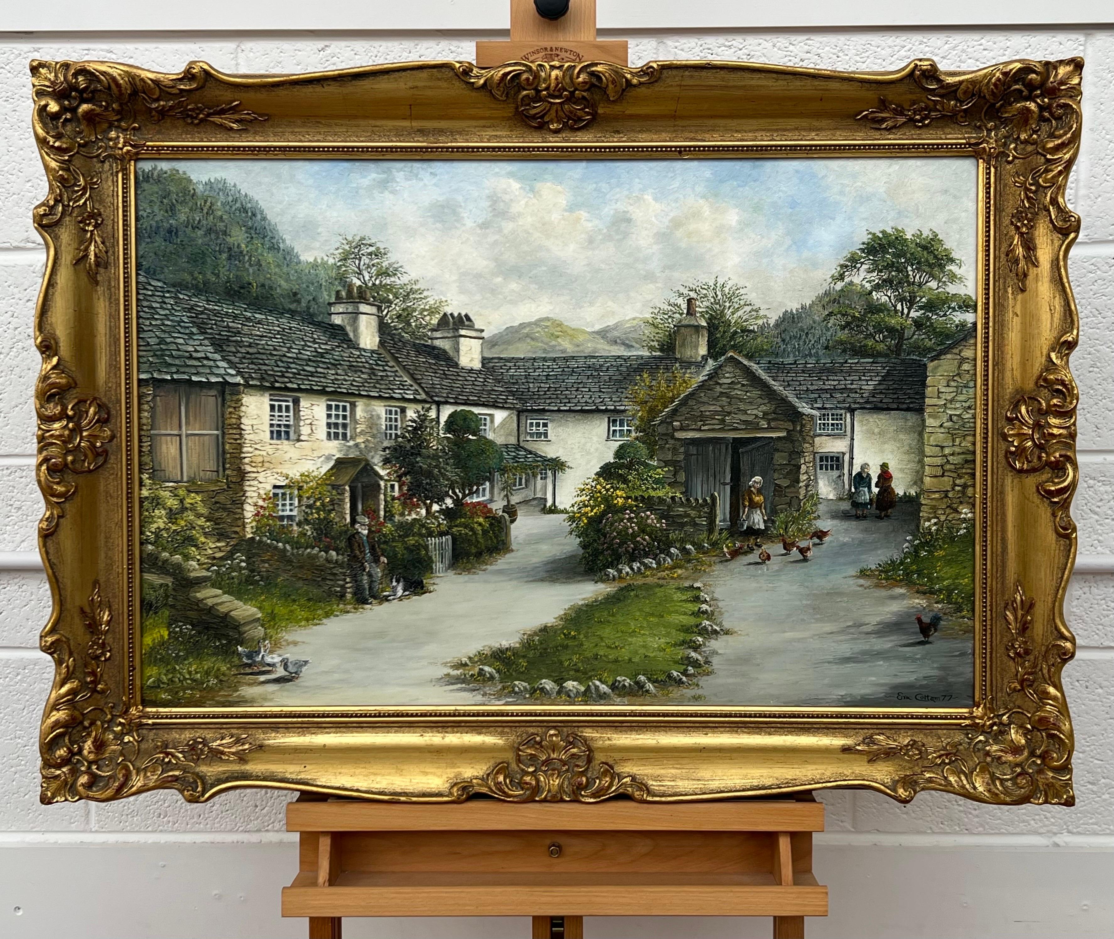 Vintage-Ölgemälde eines Dorfes im Lake District in der englischen Landschaft (Englische Schule), Painting, von Eric Cottam