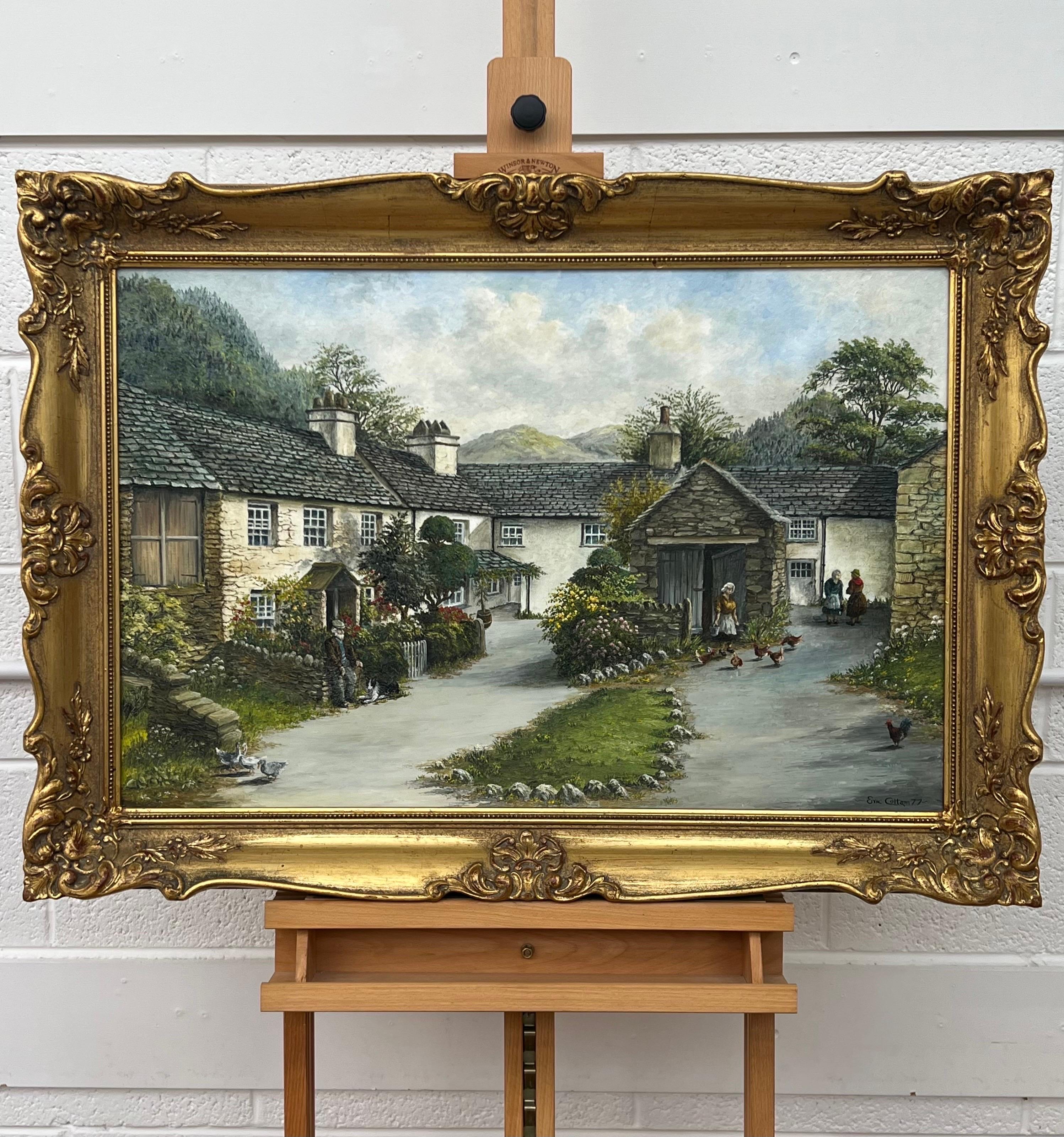 Vintage Ölgemälde eines Dorfes im Lake District in der englischen Landschaft, vom britischen Künstler, Eric Cottam (1936-2015). 

Kunst misst 30 x 20 Zoll 
Rahmen misst 36 x 26 Zoll 

Eric Cottam war ein bekannter Künstler, der sich vor allem auf