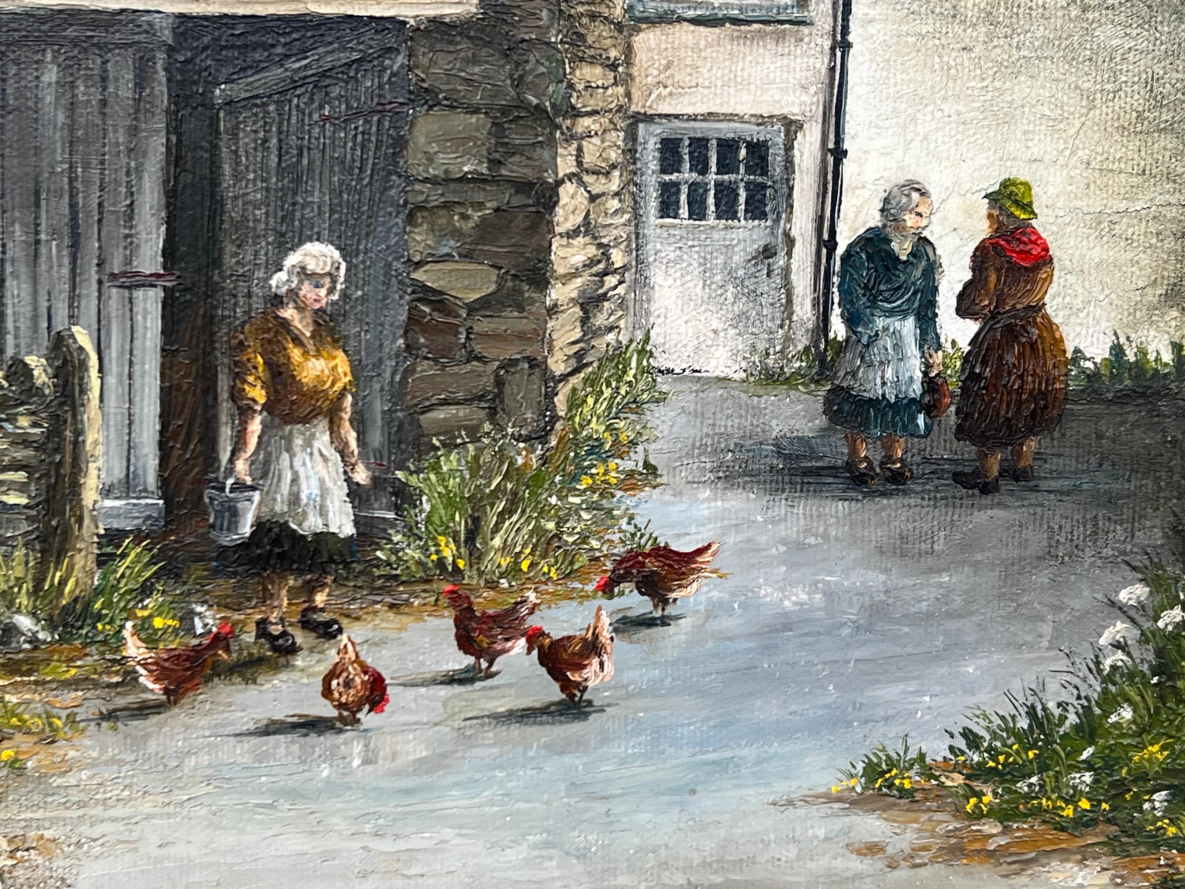 Pittura a olio d'epoca di un villaggio del Lake District nella campagna inglese 4