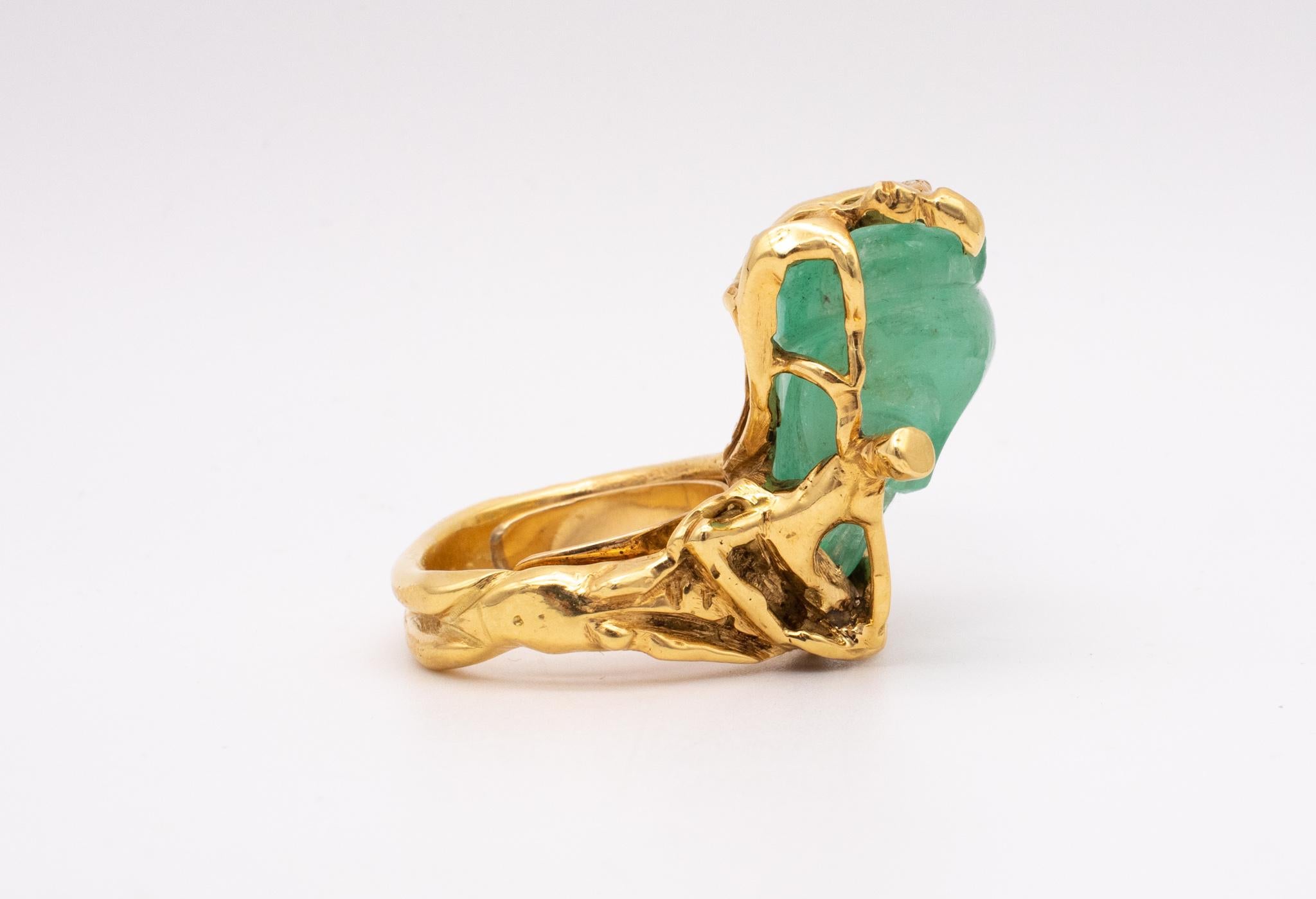 Eric De Kolb 1960 Rare Statement Ring in 18Kt Gold with 28.53 Cts Carved Emerald 2