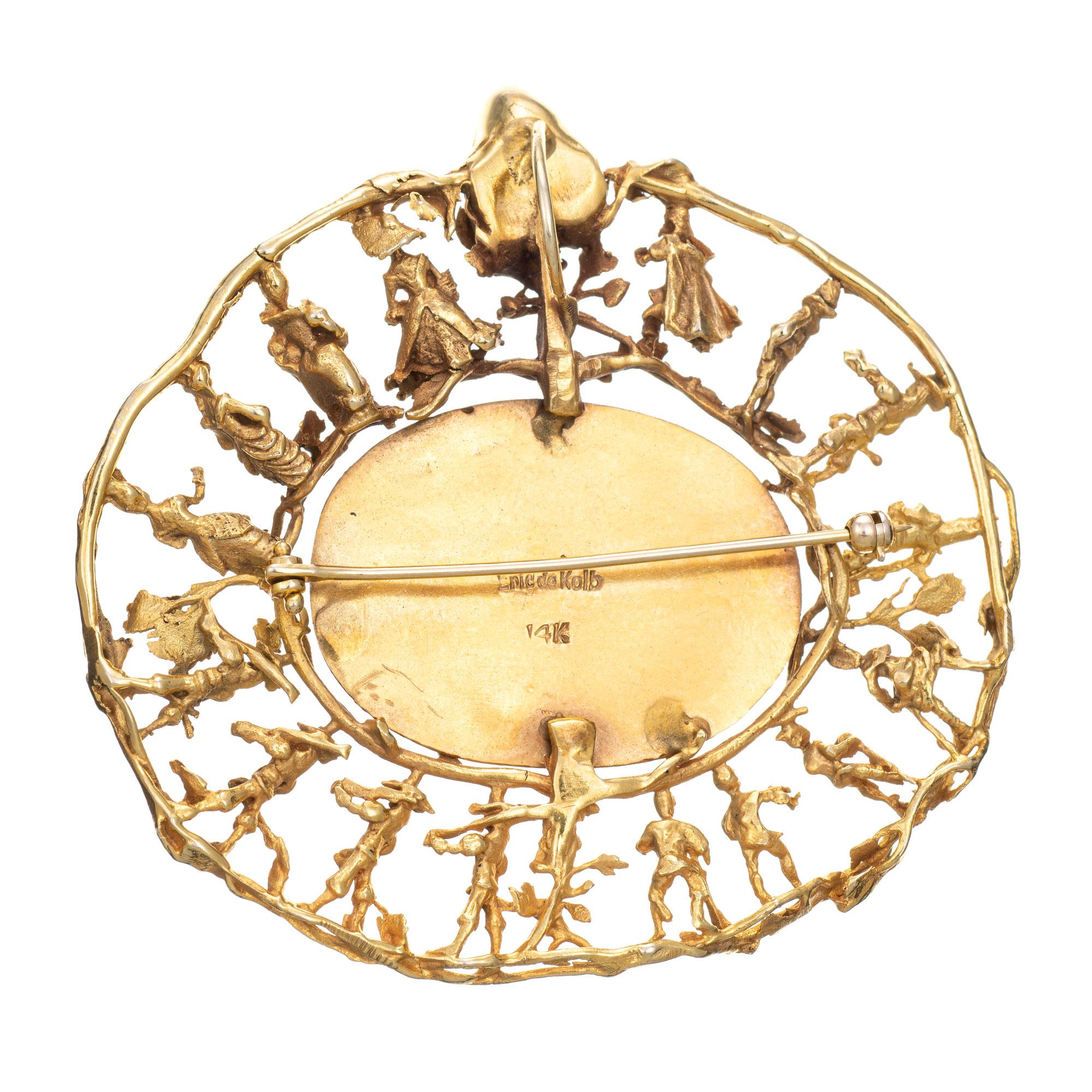 Eric de Kolb Allegorischer Anhänger Vintage 14k Gelbgold Großes Medaillon Schmuck im Zustand „Gut“ in Torrance, CA
