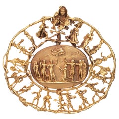Eric de Kolb Allegorical Pendant Vintage 14k Yellow Gold Large Medallion Jewelry