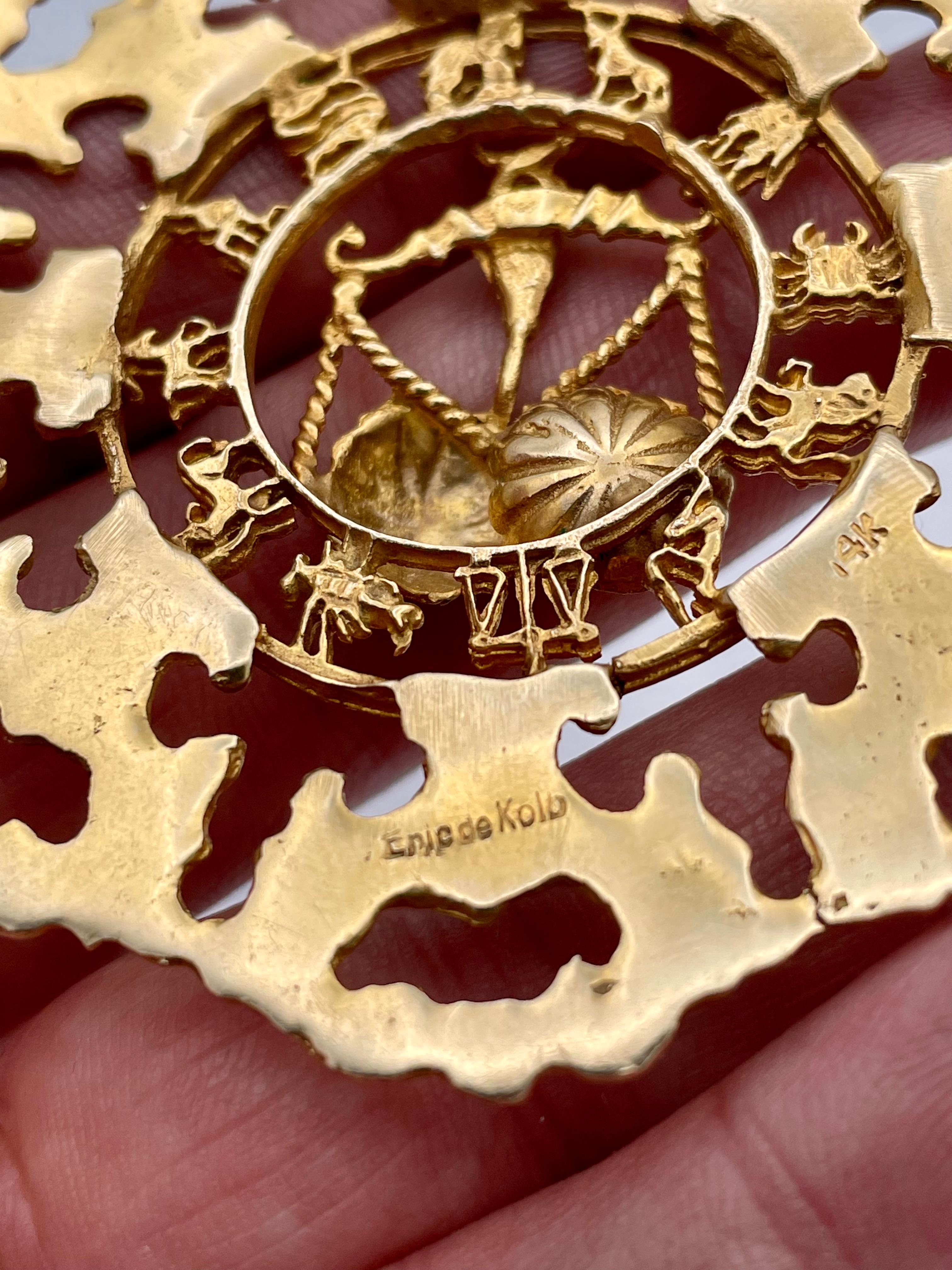 Eric de Kolb Gold Astrological Large Pendant In Excellent Condition For Sale In New York, NY