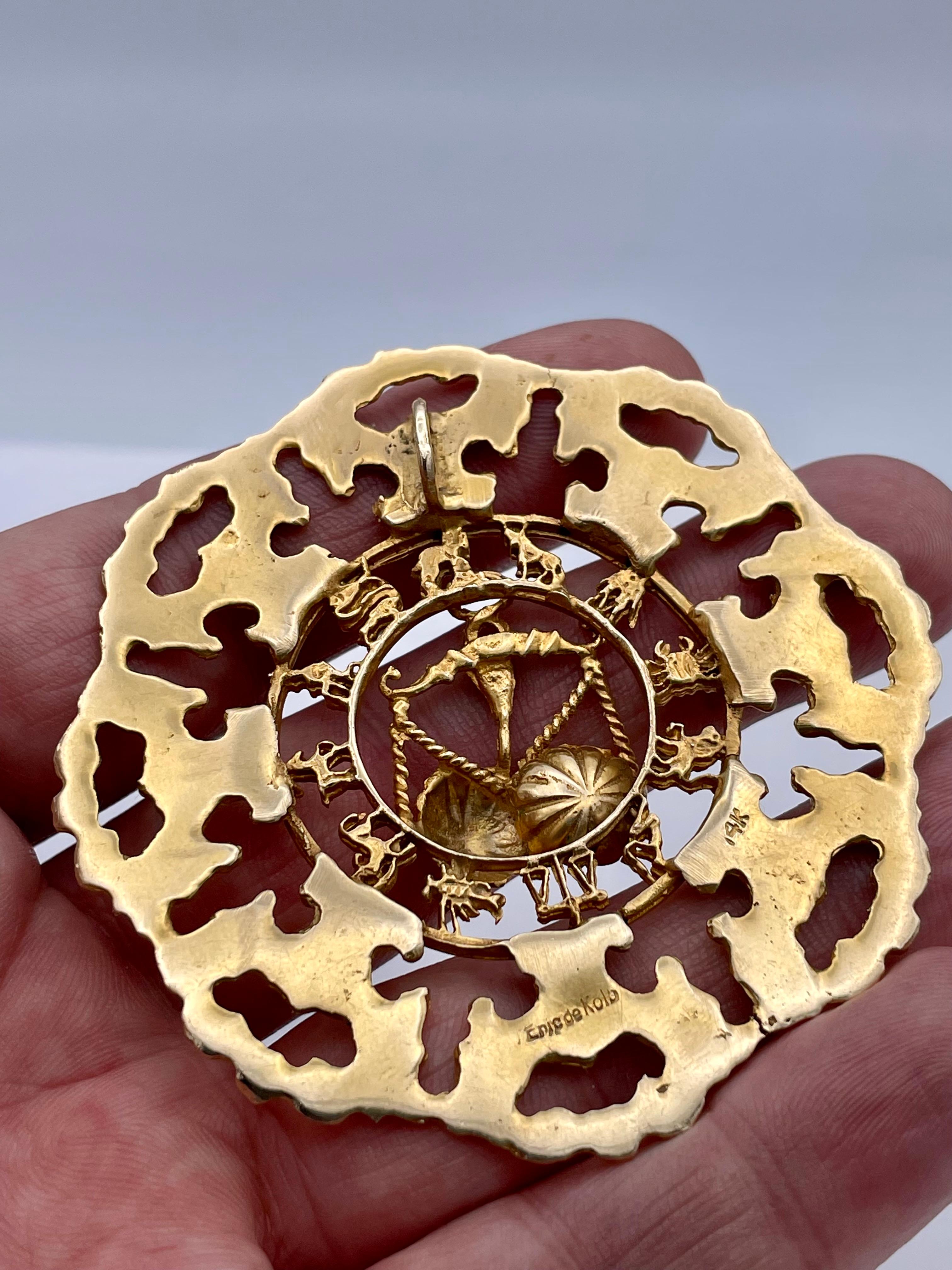 Eric de Kolb Gold Astrologischer großer Anhänger im Angebot 1