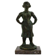 Eric Demuth Swedish Sculptor, Bronze Sculpture on Marble Base, Woman 1940s-1950s