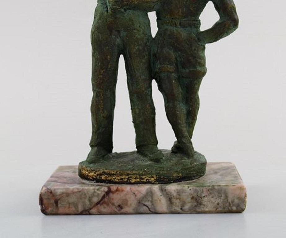 Scandinavian Modern Eric Demuth, Swedish Sculptor, Bronze Sculpture on Marble Base, Young Couple For Sale
