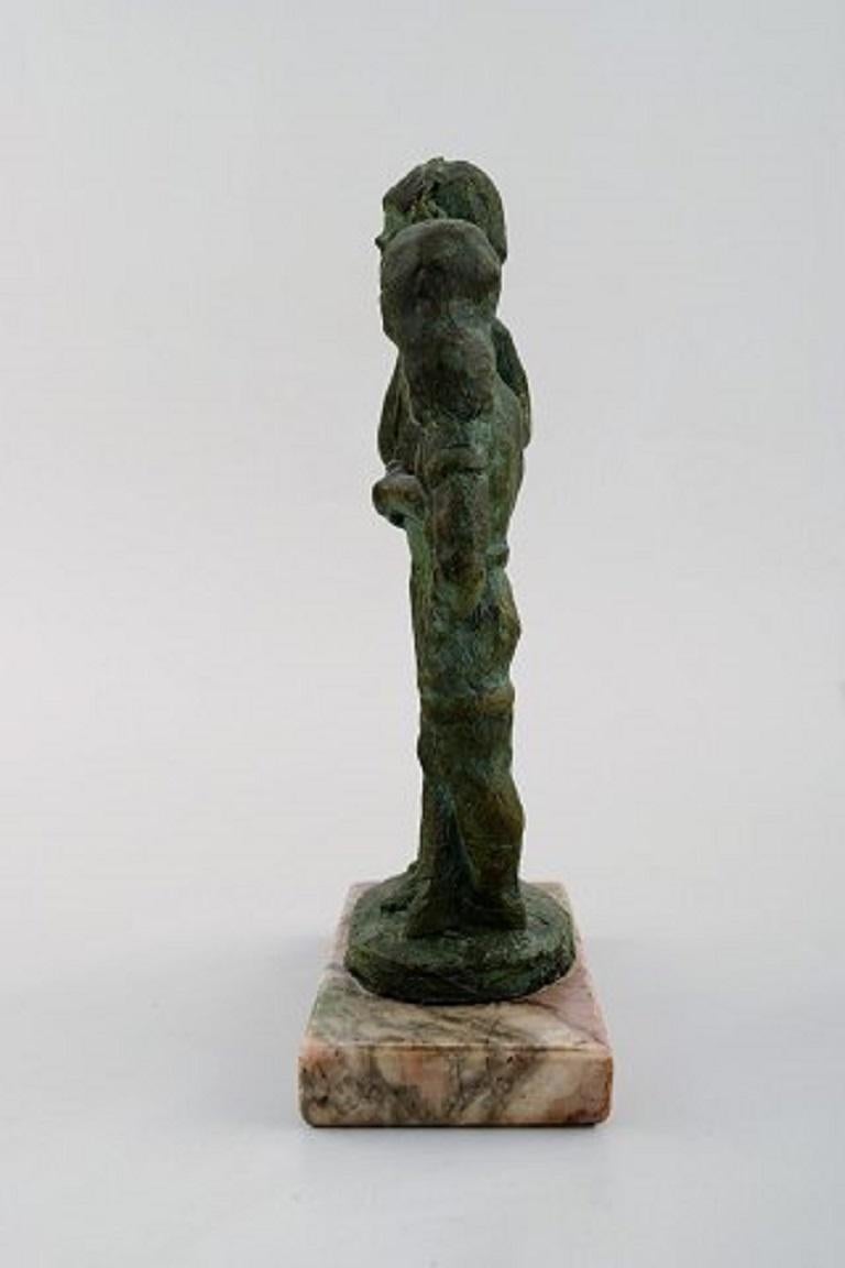 Eric Demuth, Swedish Sculptor, Bronze Sculpture on Marble Base, Young Couple In Good Condition For Sale In Copenhagen, DK