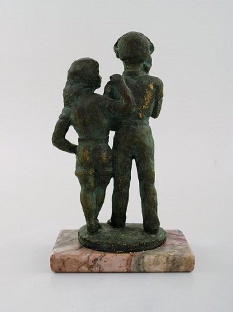 20th Century Eric Demuth, Swedish Sculptor, Bronze Sculpture on Marble Base, Young Couple For Sale