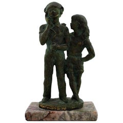 Eric Demuth, Swedish Sculptor, Bronze Sculpture on Marble Base, Young Couple