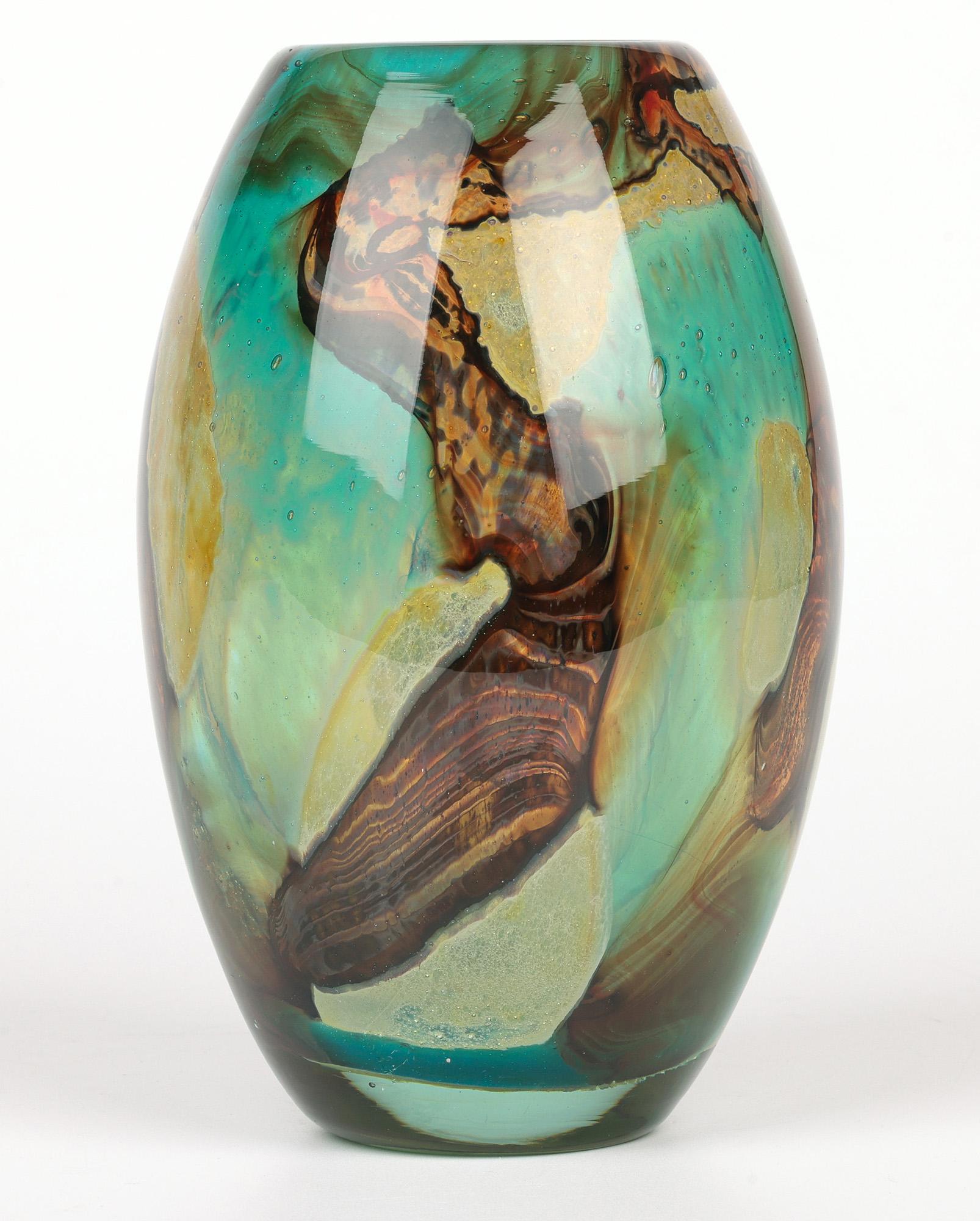 Hand-Crafted Eric Dobson and Michael Harris for Mdina Studio Glass Tiger Vase