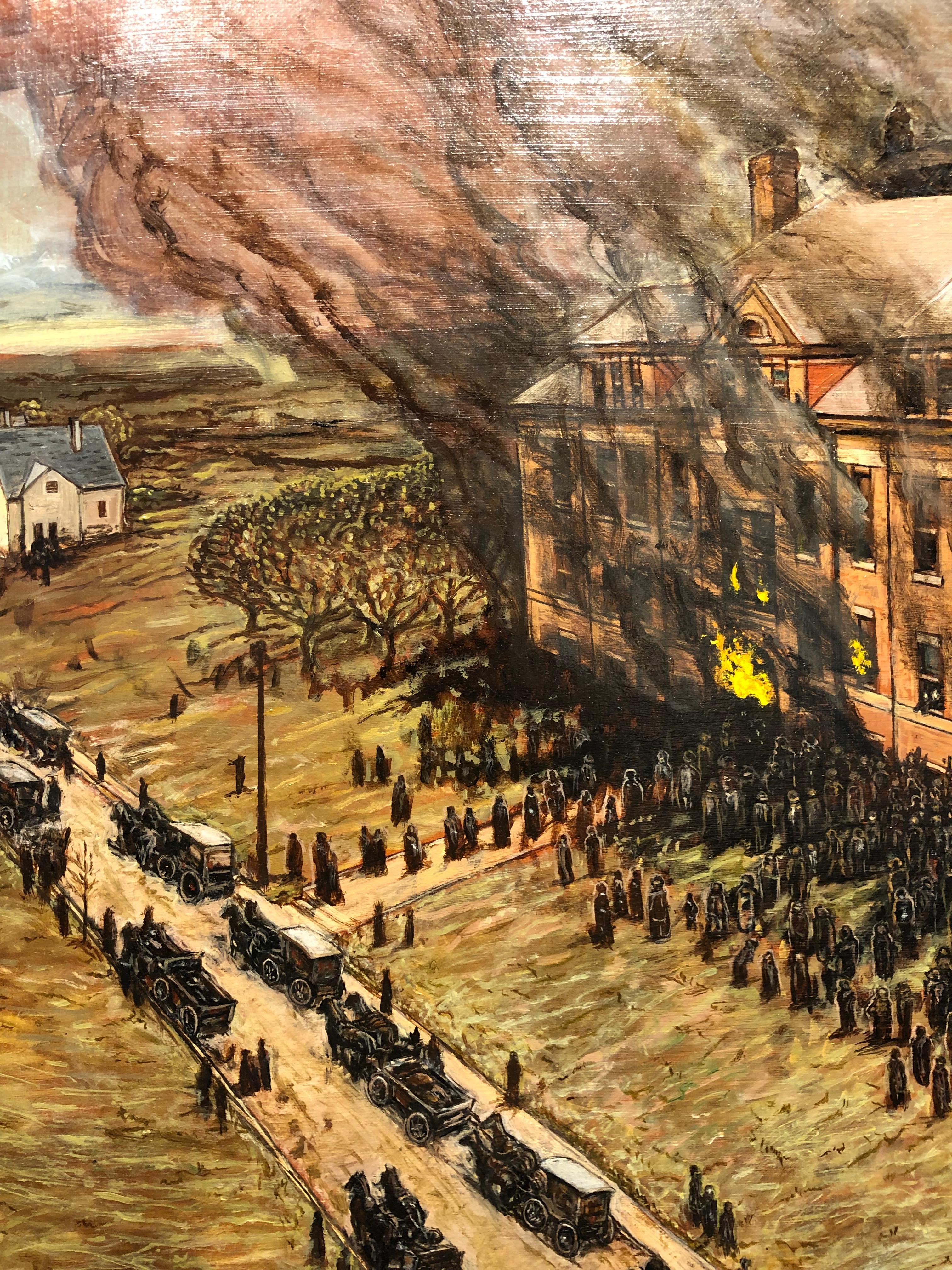 Collinwood School Feuer, Collinwood, Ohio, 1908. Öl auf Leinwand, gerahmt (Zeitgenössisch), Painting, von Eric Edward Esper