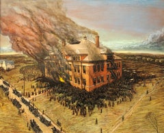 Incendio en la escuela Collinwood, Collinwood, Ohio, 1908. Óleo sobre lienzo, enmarcado