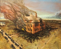 Fire de l'école Collinwood, Ohio, 1908. Huile sur toile, encadrée